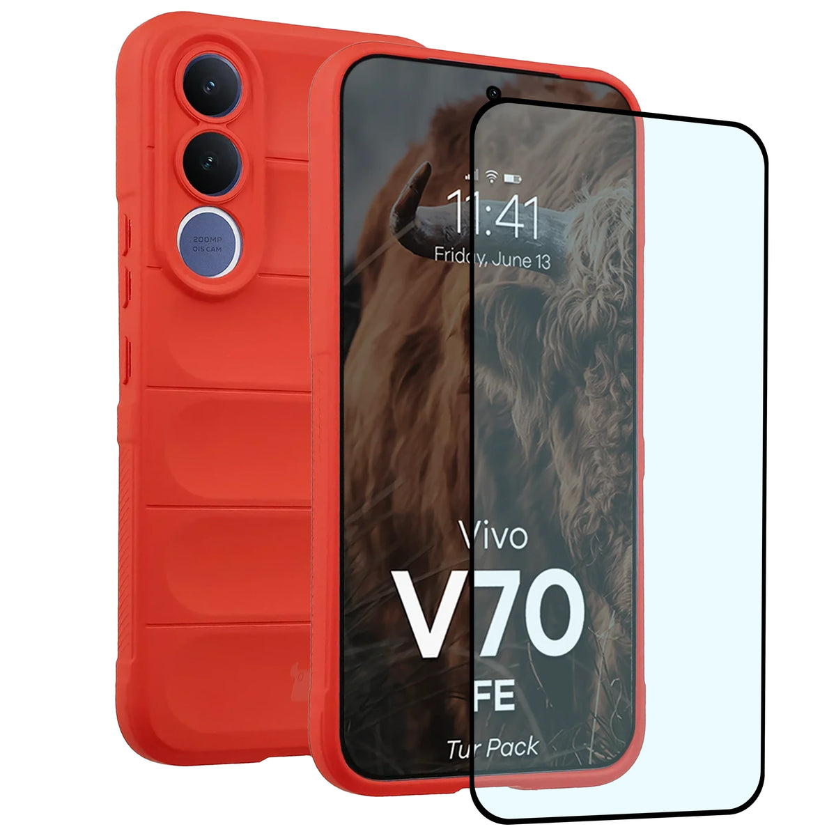 Robuste Handyhülle + gehärtetem Glas für Vivo V70 FE 5G, Bizon Tur Pack, Rot