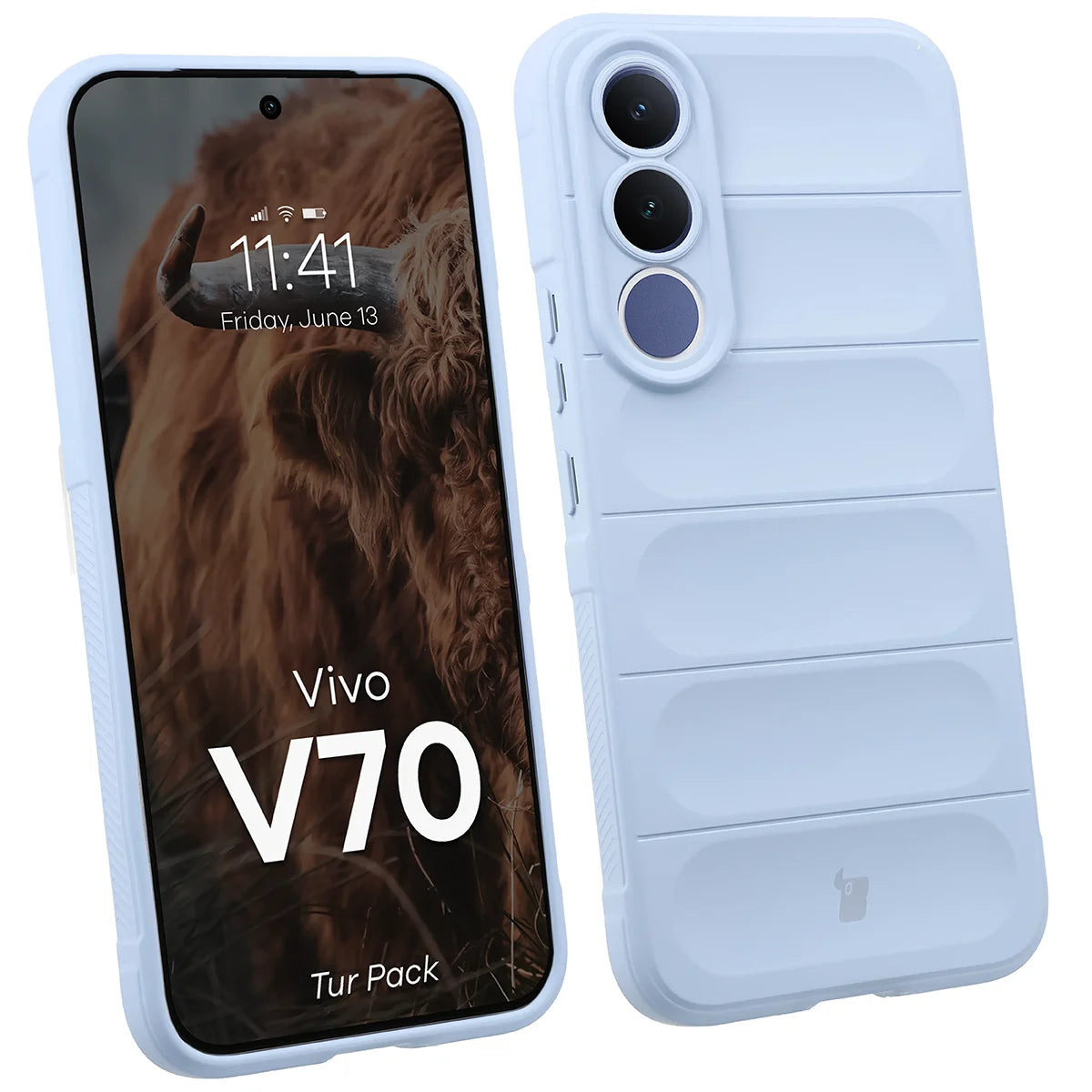 Robuste Handyhülle + gehärtetem Glas für Vivo V70 5G, Bizon Tur Pack, Hellblau