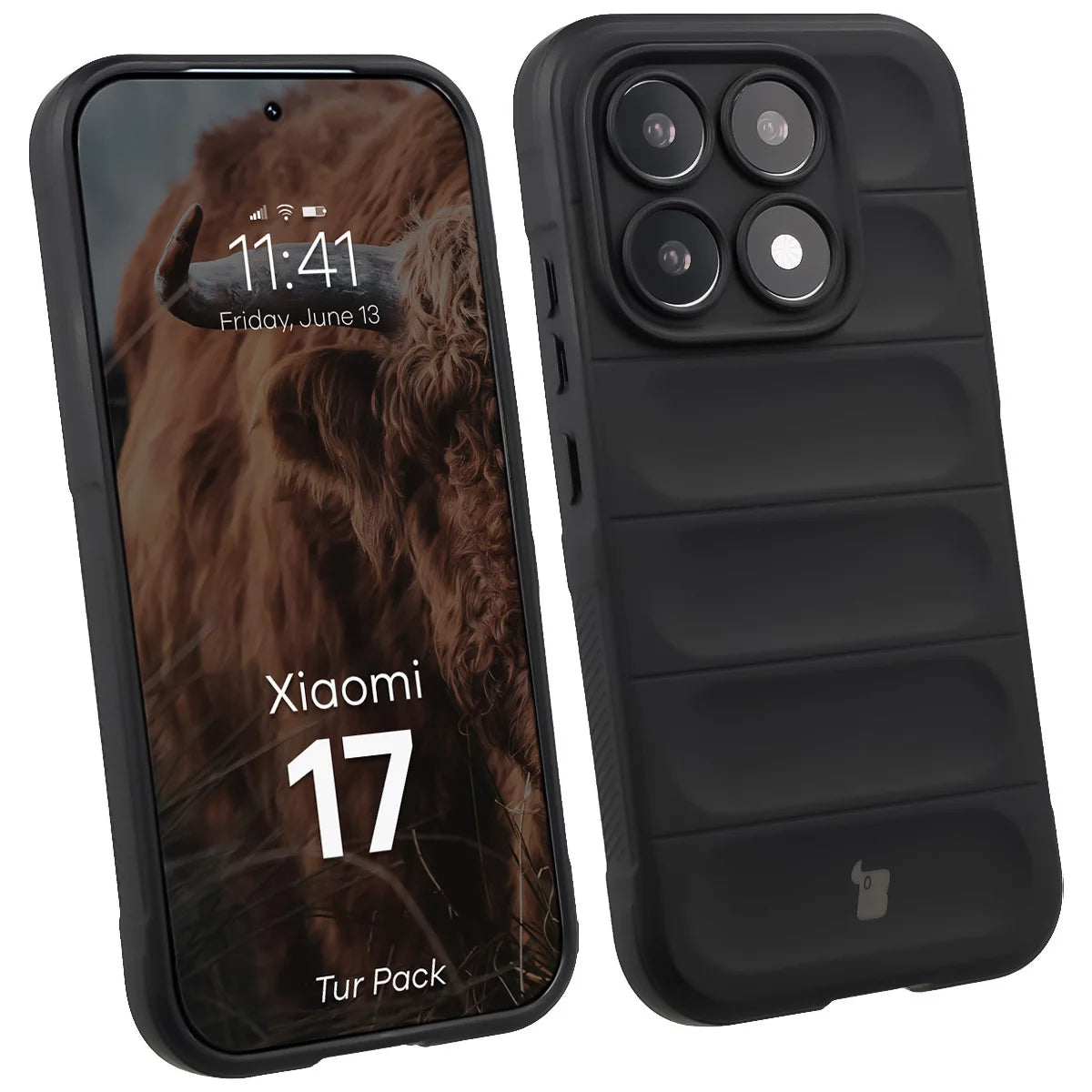 Robuste Handyhülle + gehärtetem Glas für Xiaomi 17, Bizon Tur Pack, Schwarz