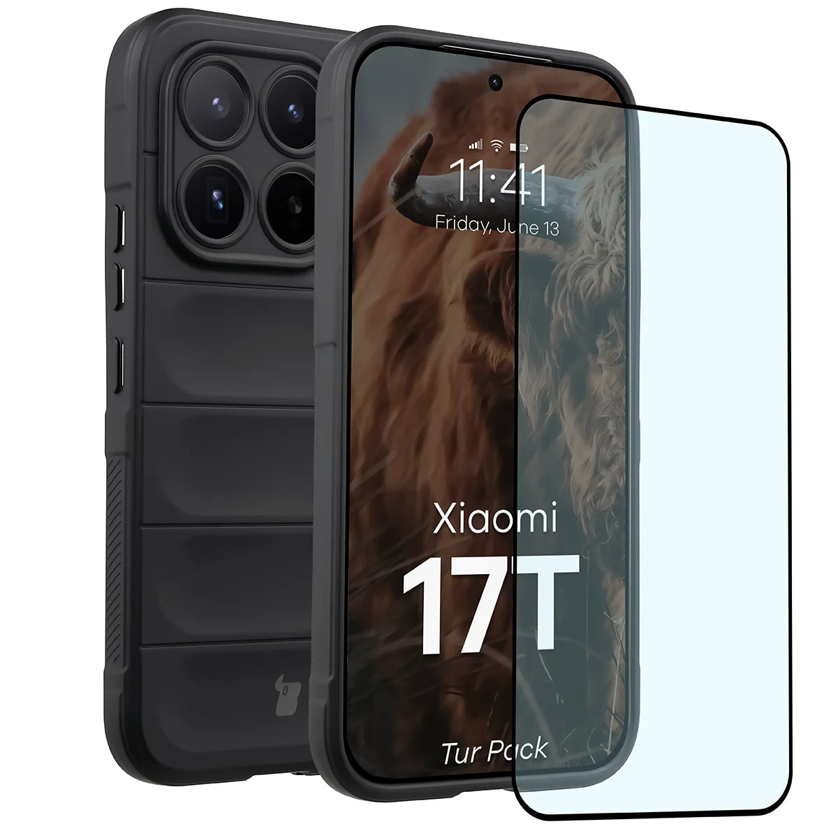 Robuste Handyhülle + gehärtetem Glas für Xiaomi 17T, Bizon Tur Pack, Schwarz (1/10)