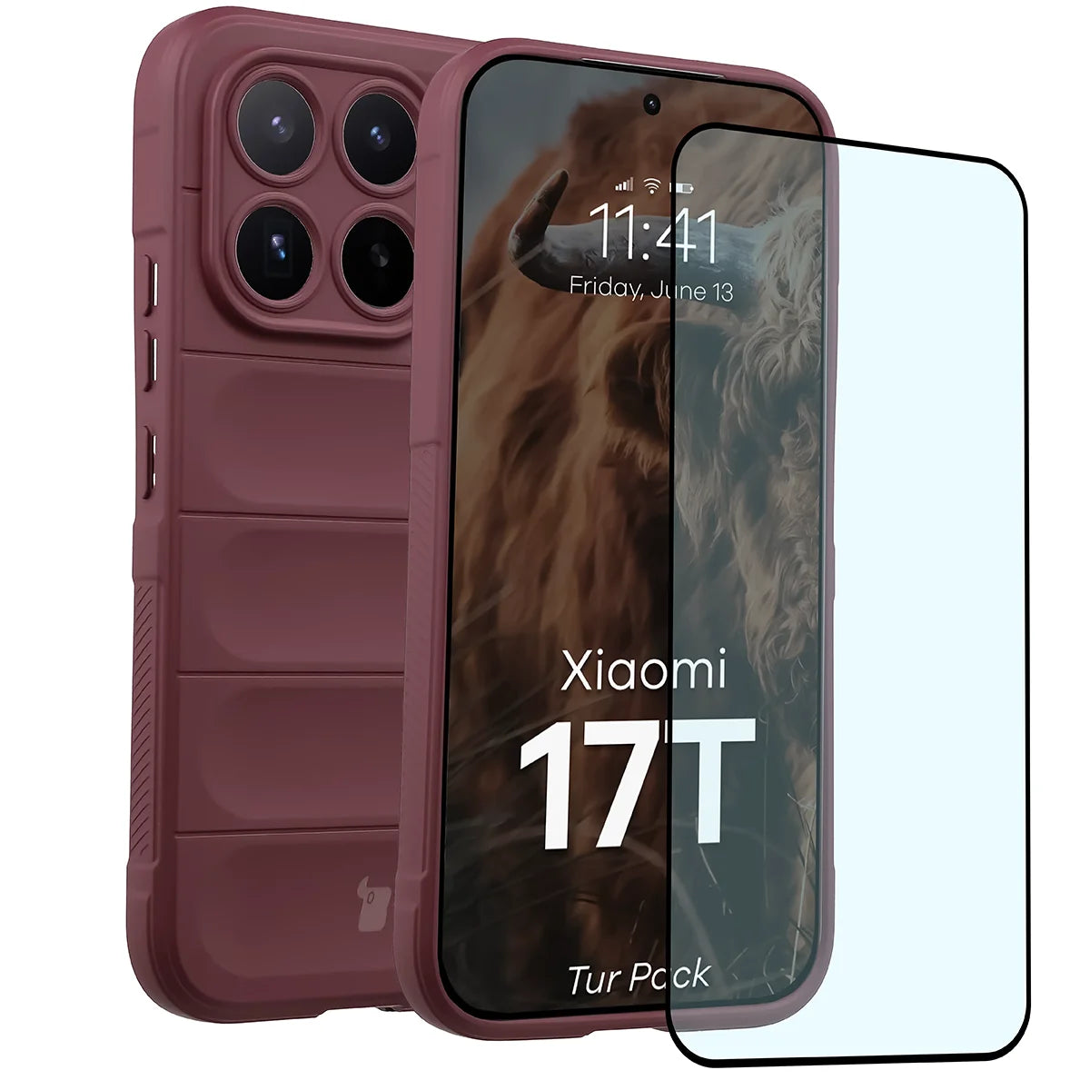 Robuste Handyhülle + gehärtetem Glas für Xiaomi 17T, Bizon Tur Pack, Burgunderrot (1/10)