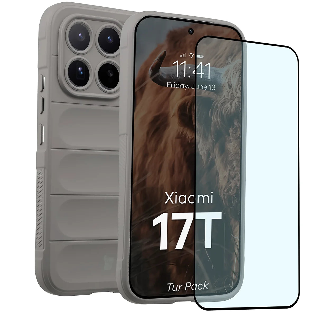 Robuste Handyhülle + gehärtetem Glas für Xiaomi 17T, Bizon Tur Pack, Hellgrau (1/10)