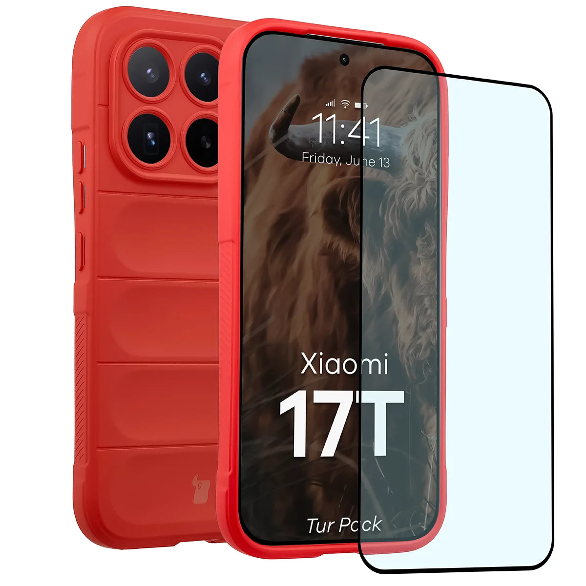 Robuste Handyhülle + gehärtetem Glas für Xiaomi 17T, Bizon Tur Pack, Rot (1/10)
