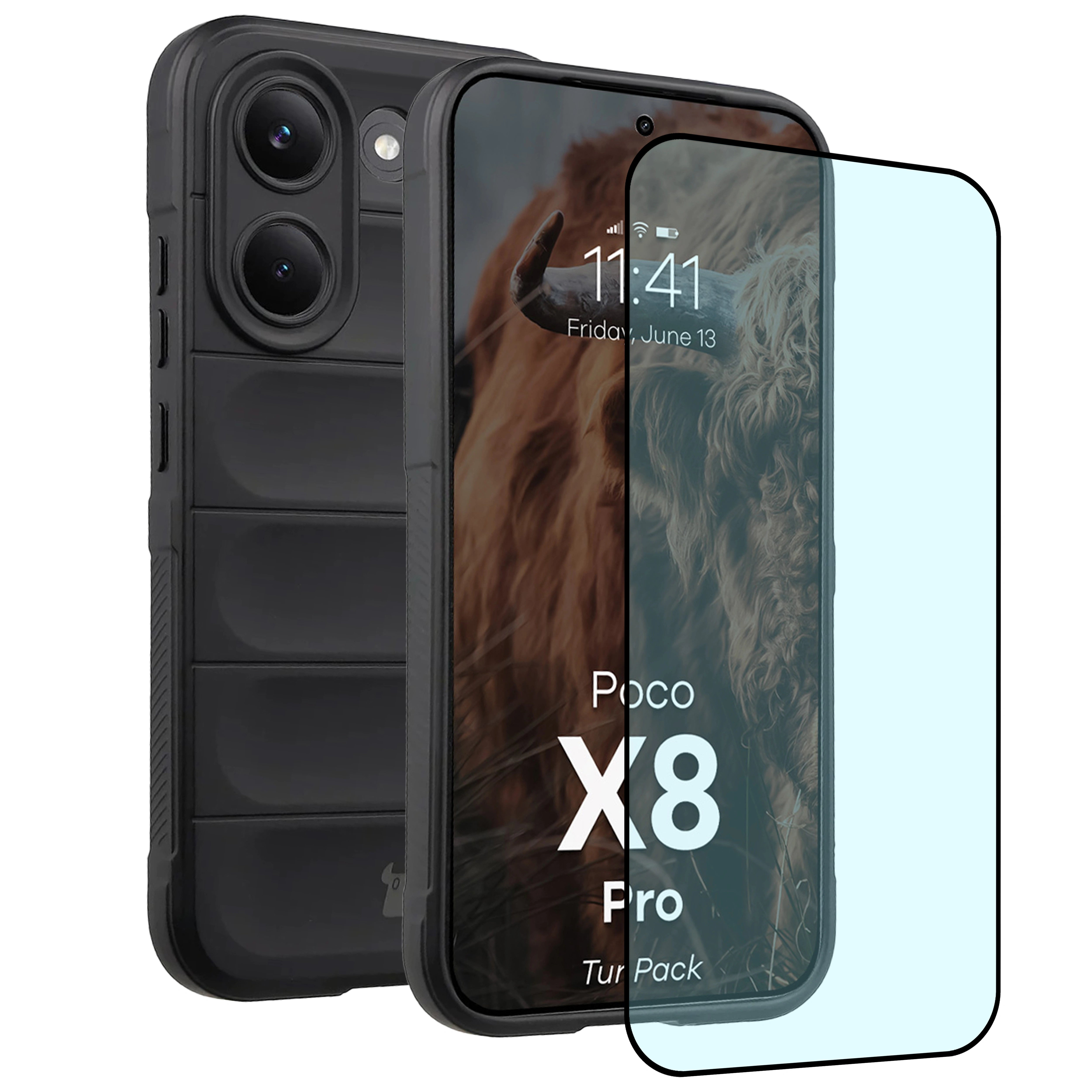 Robuste Handyhülle + gehärtetem Glas für Xiaomi POCO X8 Pro, Bizon Tur Pack, Schwarz