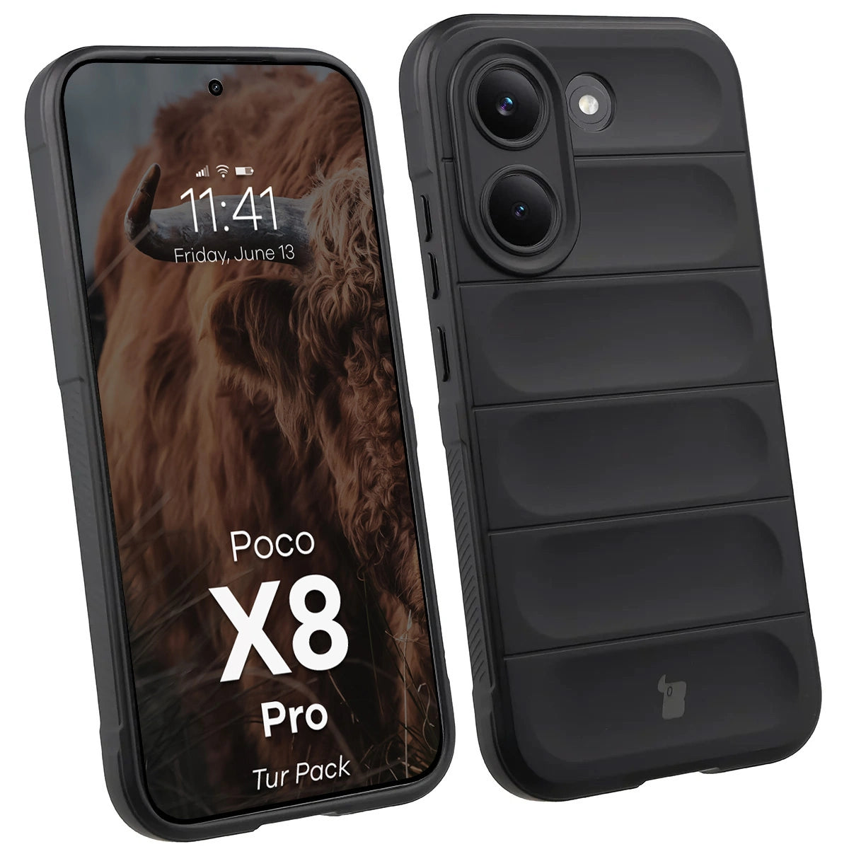 Robuste Handyhülle + gehärtetem Glas für Xiaomi POCO X8 Pro, Bizon Tur Pack, Schwarz