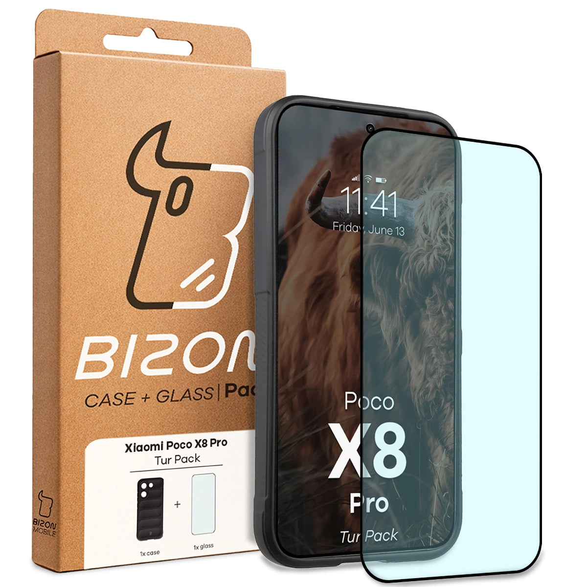Robuste Handyhülle + gehärtetem Glas für Xiaomi POCO X8 Pro, Bizon Tur Pack, Schwarz