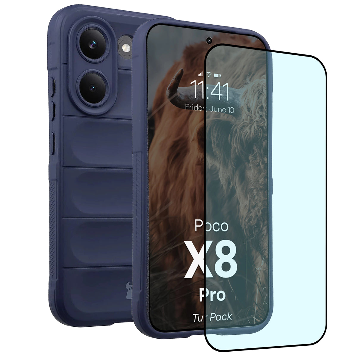 Robuste Handyhülle + gehärtetem Glas für Xiaomi POCO X8 Pro, Bizon Tur Pack, Dunkelblau