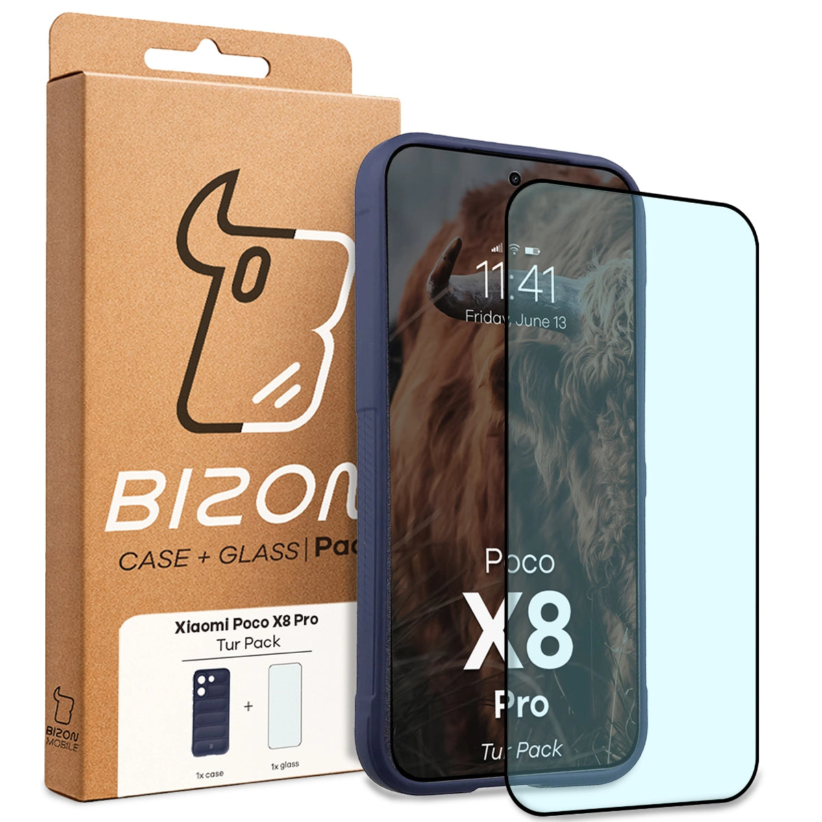 Robuste Handyhülle + gehärtetem Glas für Xiaomi POCO X8 Pro, Bizon Tur Pack, Dunkelblau