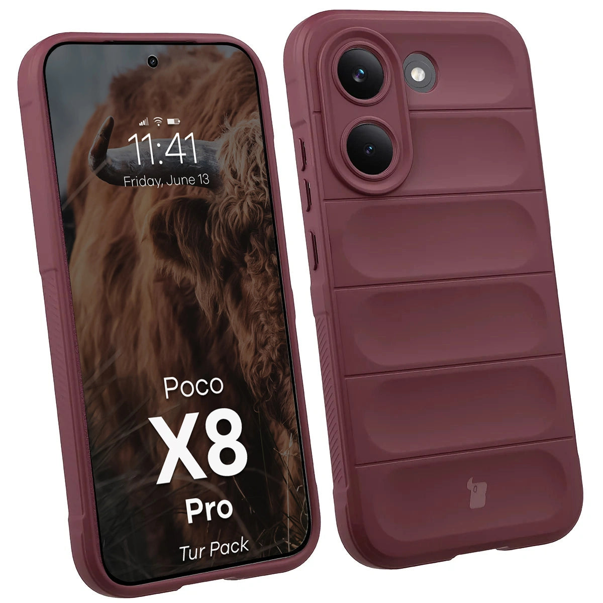 Robuste Handyhülle + gehärtetem Glas für Xiaomi POCO X8 Pro, Bizon Tur Pack, Burgunderrot