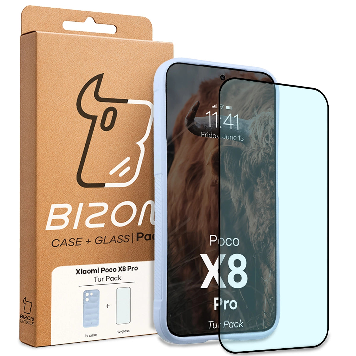 Robuste Handyhülle + gehärtetem Glas für Xiaomi POCO X8 Pro, Bizon Tur Pack, Hellblau