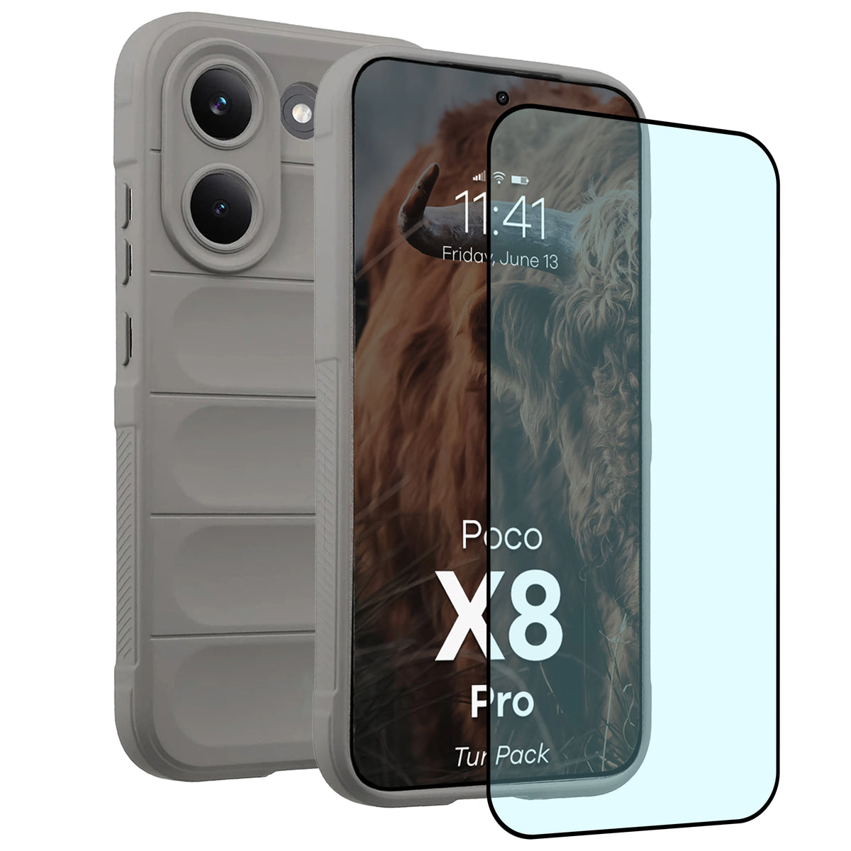 Robuste Handyhülle + gehärtetem Glas für Xiaomi POCO X8 Pro, Bizon Tur Pack, Hellgrau
