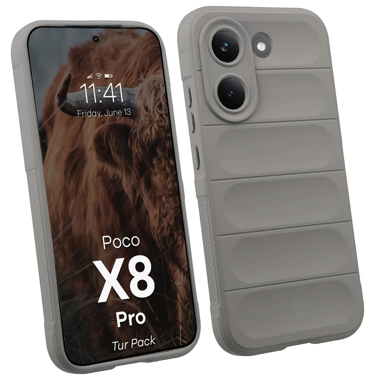 Robuste Handyhülle + gehärtetem Glas für Xiaomi POCO X8 Pro, Bizon Tur Pack, Hellgrau