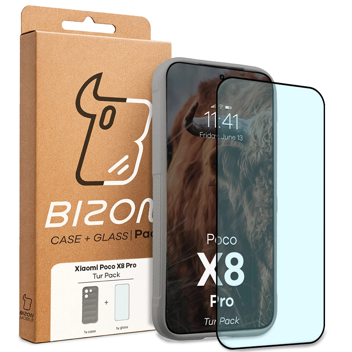 Robuste Handyhülle + gehärtetem Glas für Xiaomi POCO X8 Pro, Bizon Tur Pack, Hellgrau