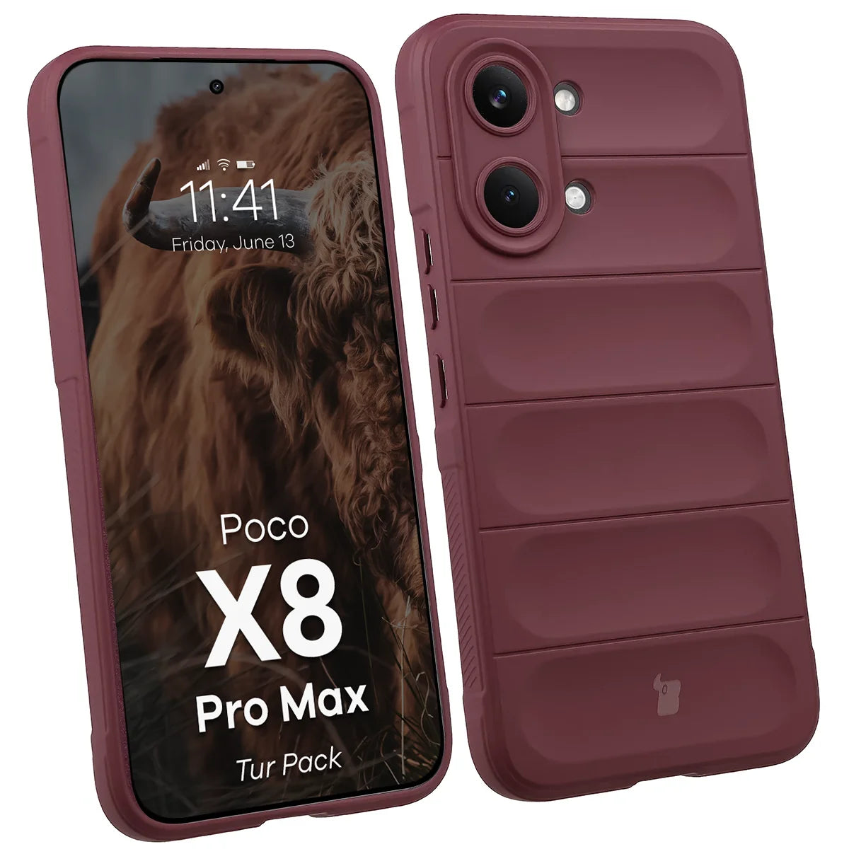 Robuste Handyhülle + gehärtetem Glas für Xiaomi POCO X8 Pro Max, Bizon Tur Pack, Burgunderrot