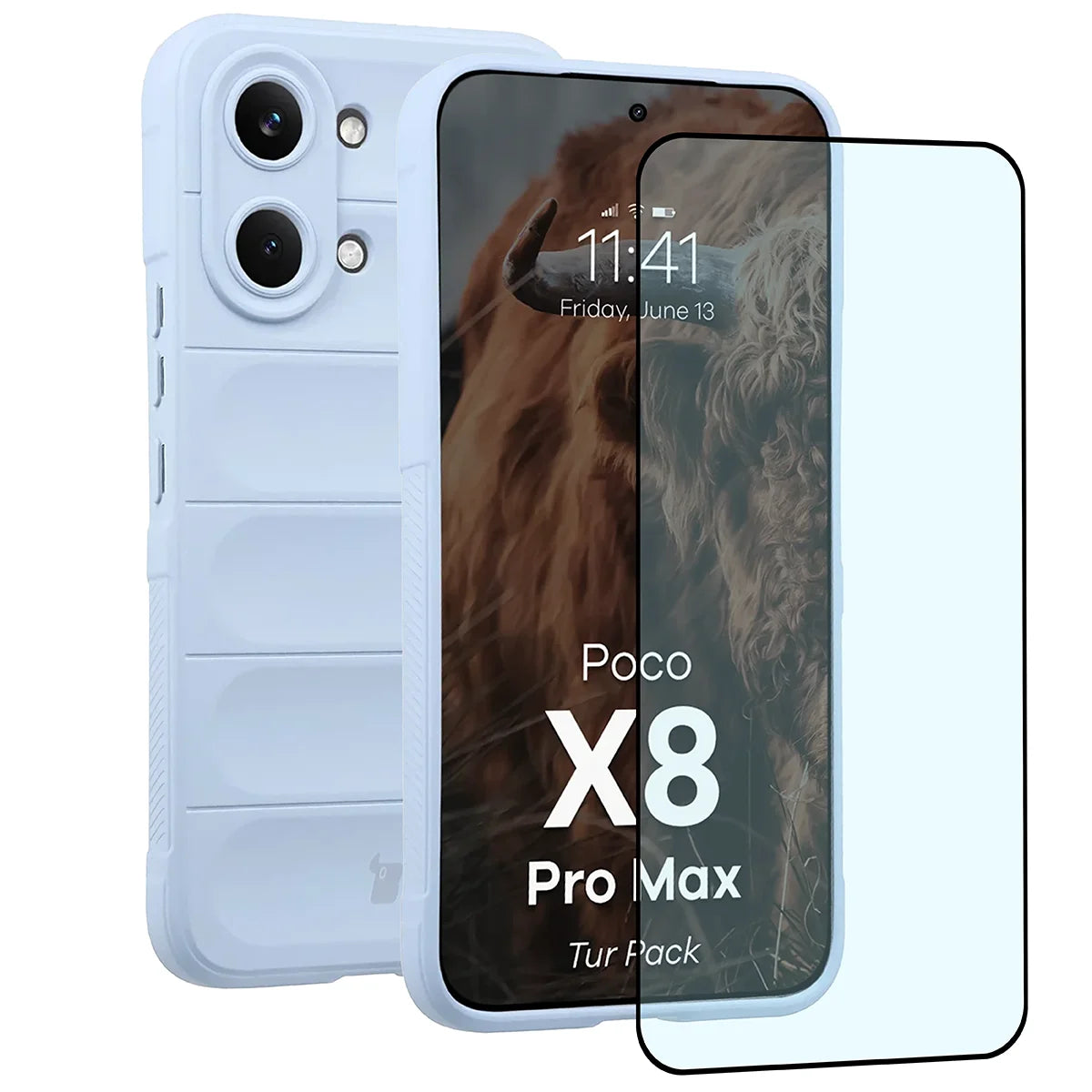Robuste Handyhülle + gehärtetem Glas für Xiaomi POCO X8 Pro Max, Bizon Tur Pack, Hellblau
