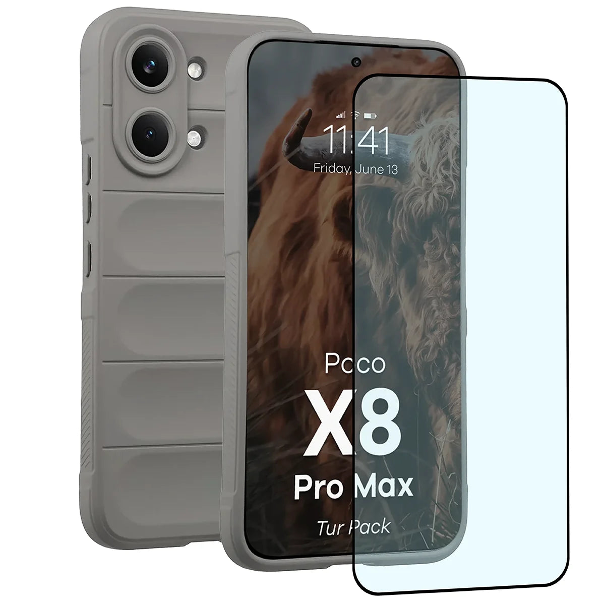 Robuste Handyhülle + gehärtetem Glas für Xiaomi POCO X8 Pro Max, Bizon Tur Pack, Hellgrau