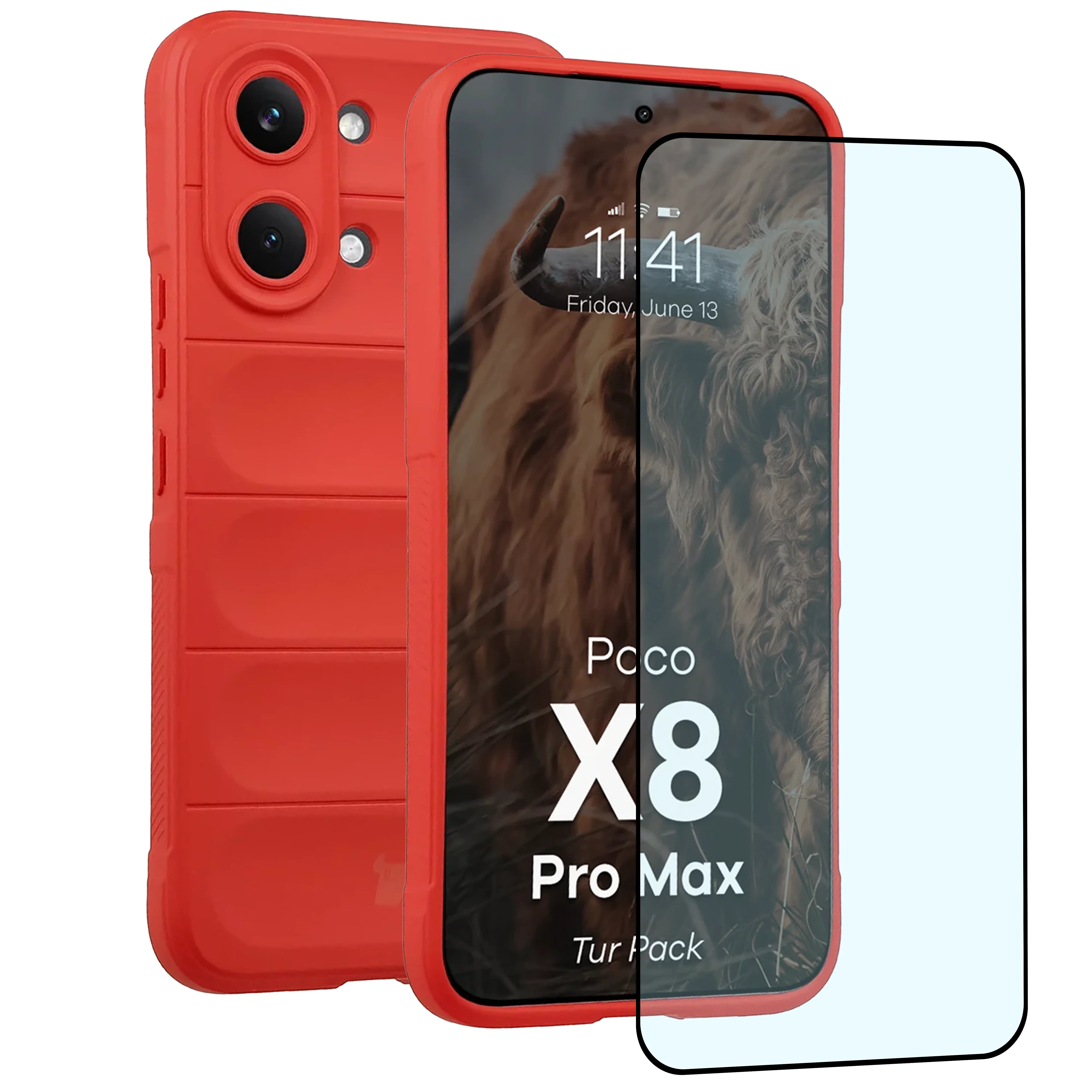 Robuste Handyhülle + gehärtetem Glas für Xiaomi POCO X8 Pro Max, Bizon Tur Pack, Rot
