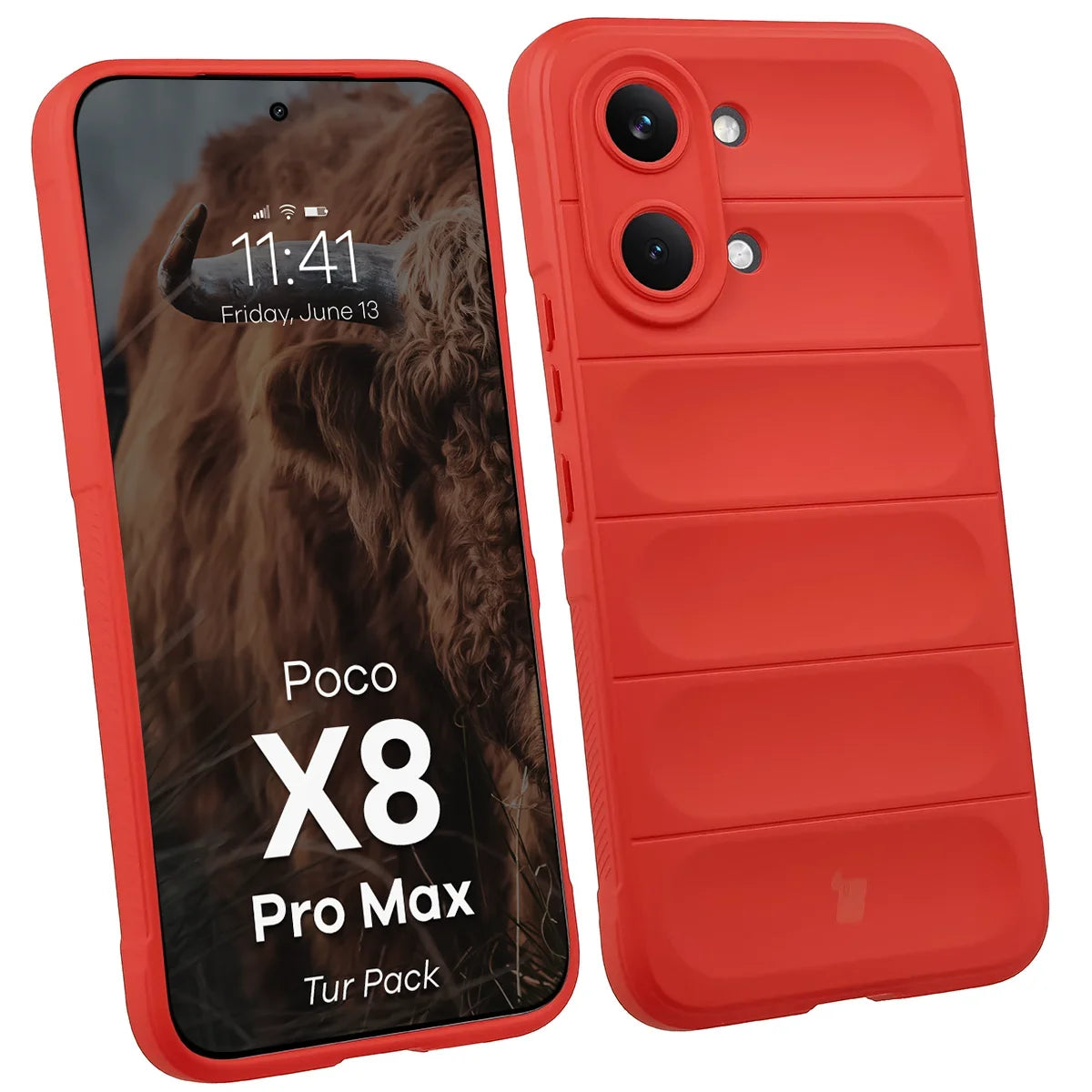 Robuste Handyhülle + gehärtetem Glas für Xiaomi POCO X8 Pro Max, Bizon Tur Pack, Rot