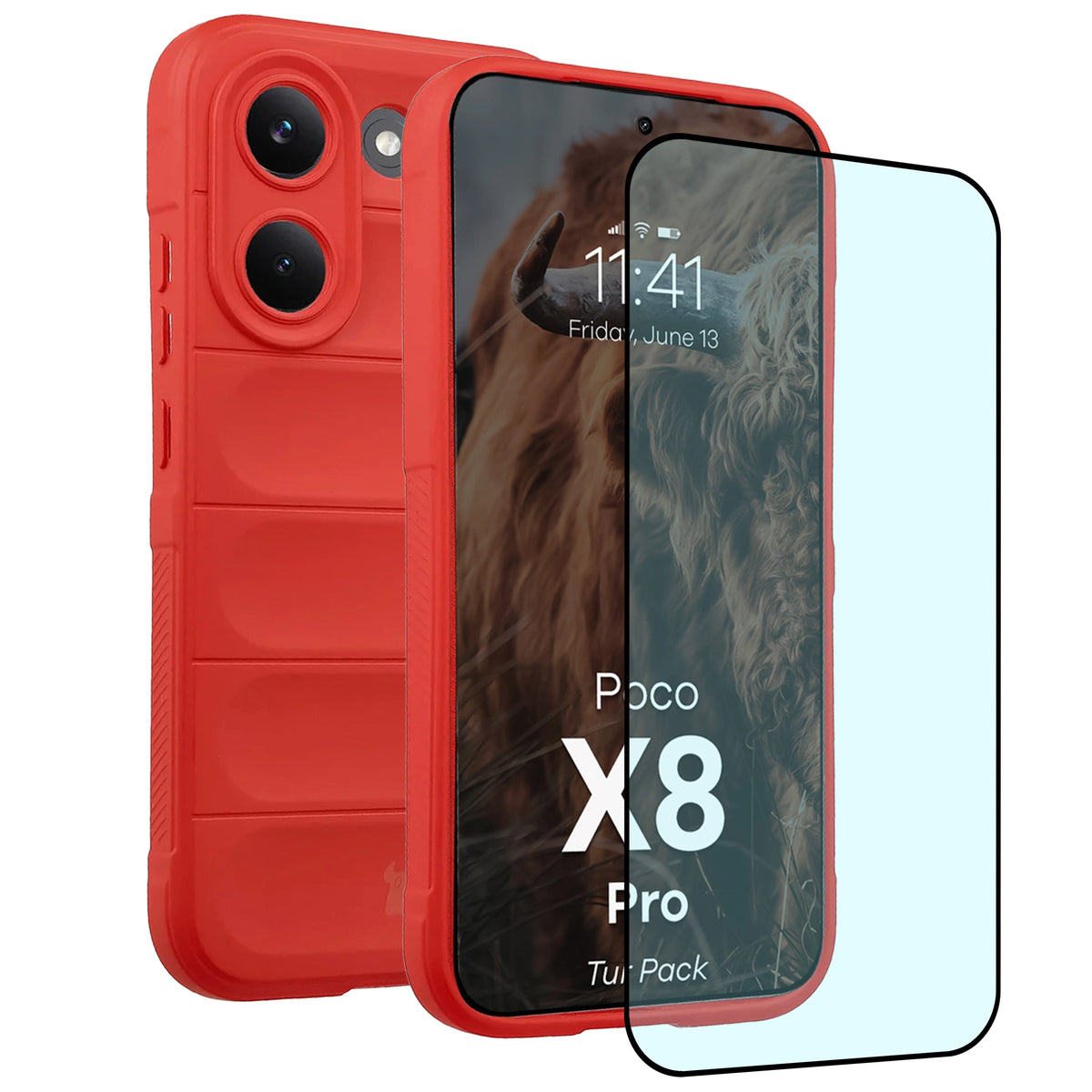 Robuste Handyhülle + gehärtetem Glas für Xiaomi POCO X8 Pro, Bizon Tur Pack, Rot