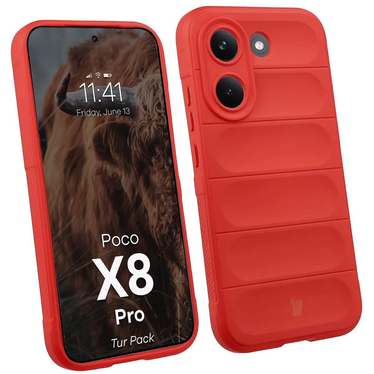 Robuste Handyhülle + gehärtetem Glas für Xiaomi POCO X8 Pro, Bizon Tur Pack, Rot