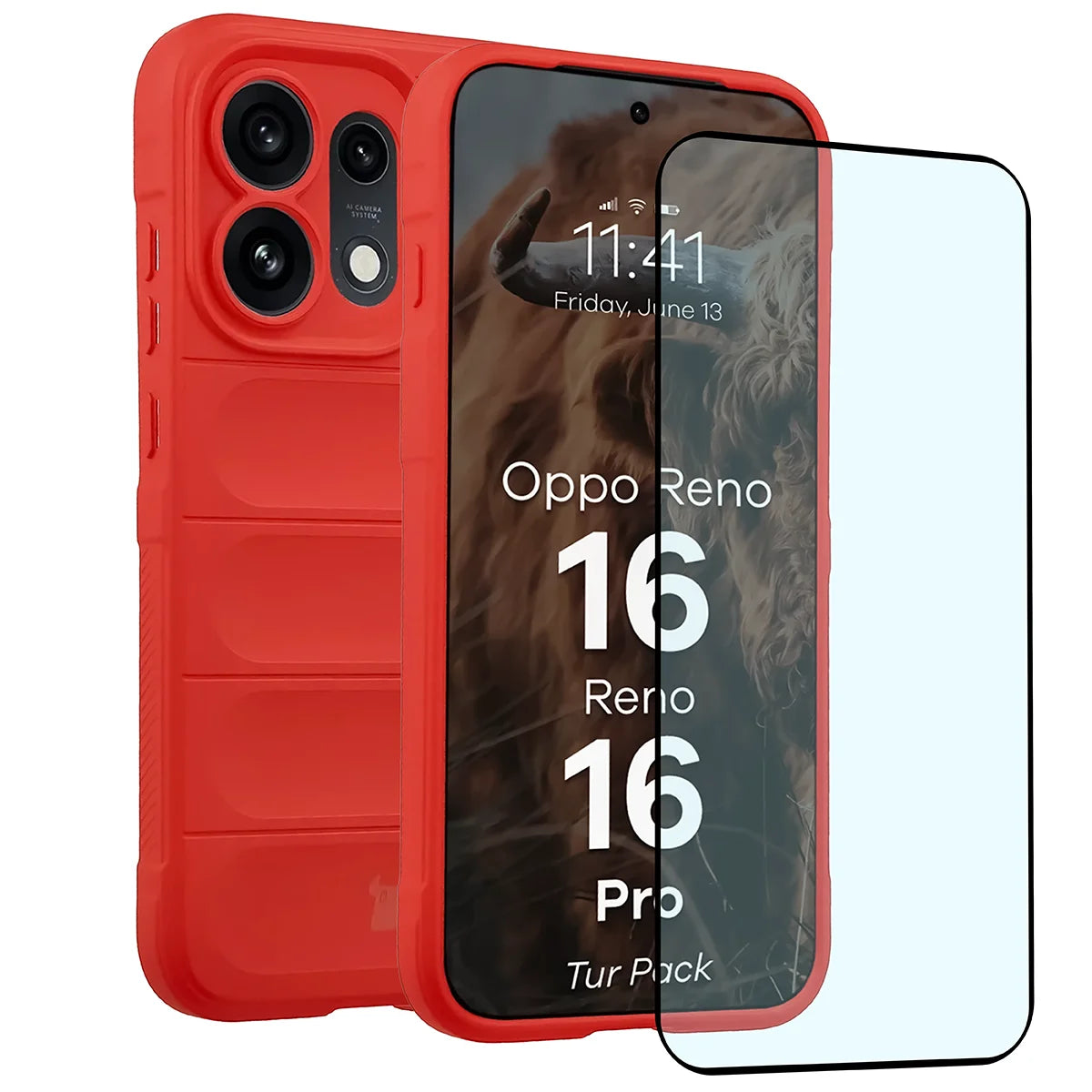 Robuste Handyhülle + gehärtetem Glas für Oppo Reno16 / Reno16 Pro 5G, Bizon Tur Pack, Rot (1/10)