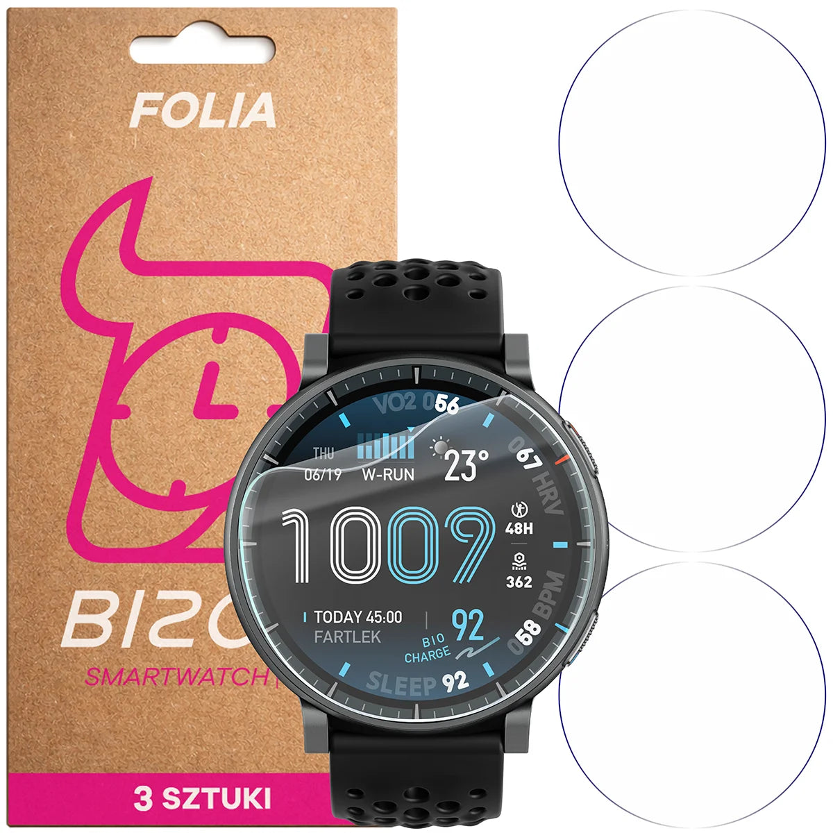 Schutzfolie für den Bildschirm für Amazfit Active Max, Bizon Watch HydroFlex, 3 Stück