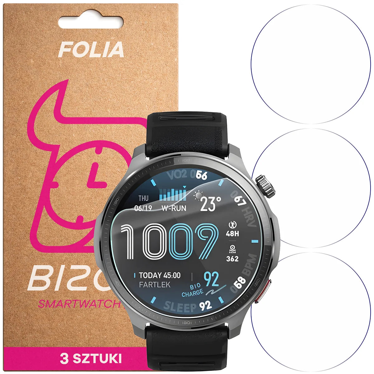 Schutzfolie für den Bildschirm für Amazfit Balance 2, Bizon Watch HydroFlex, 3 Stück