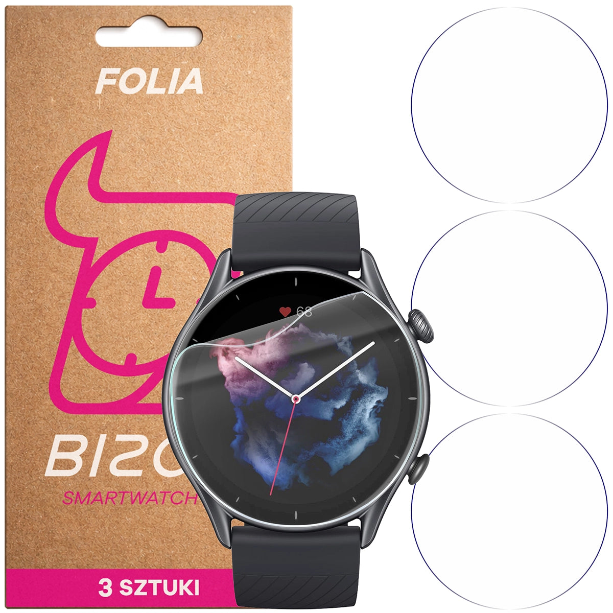 Schutzfolie für den Bildschirm für Amazfit GTR 3, Bizon Watch HydroFlex, 3 Stück
