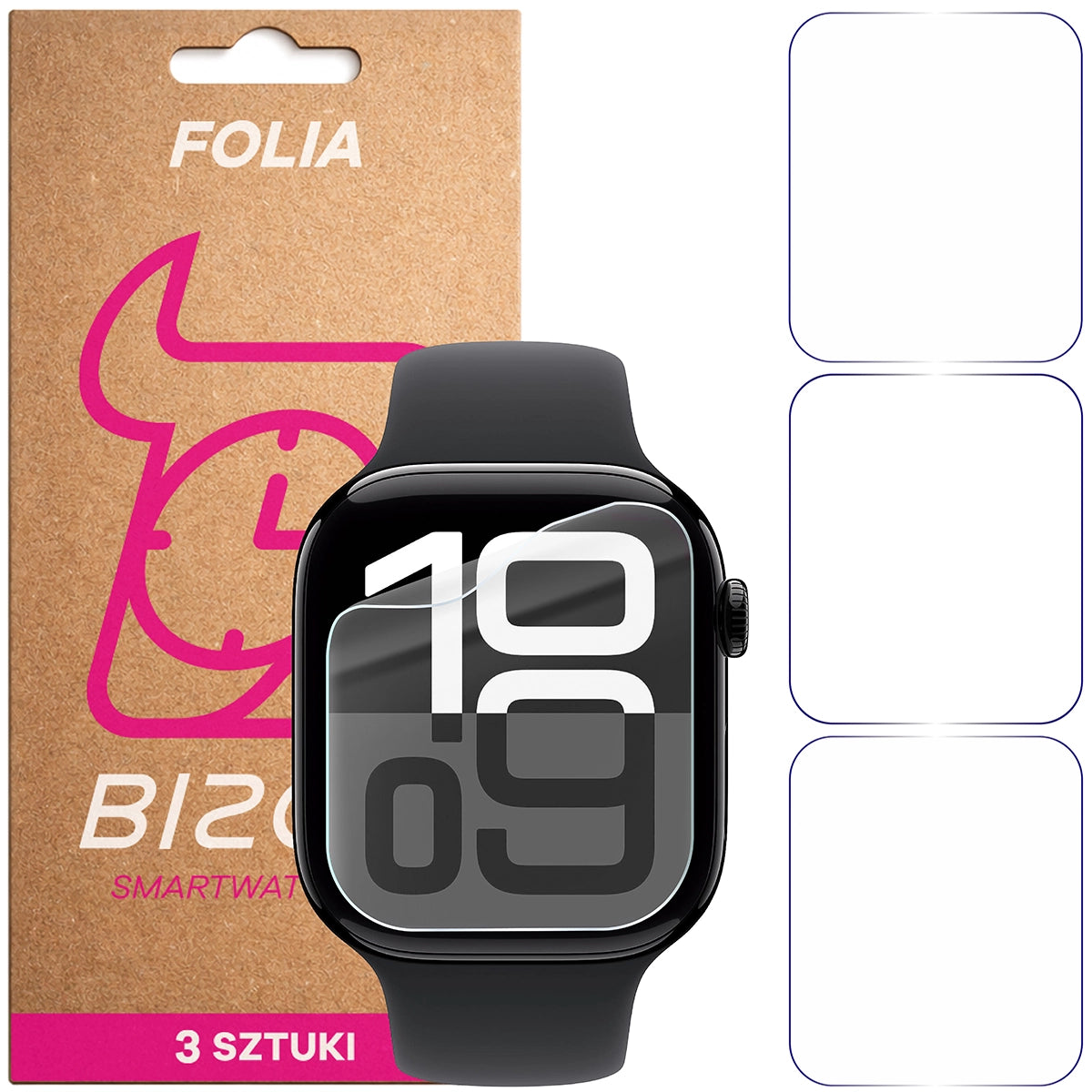 Schutzfolie für den Bildschirm für Apple Watch 11 / 10 42 mm, Bizon Watch HydroFlex, 3 Stück
