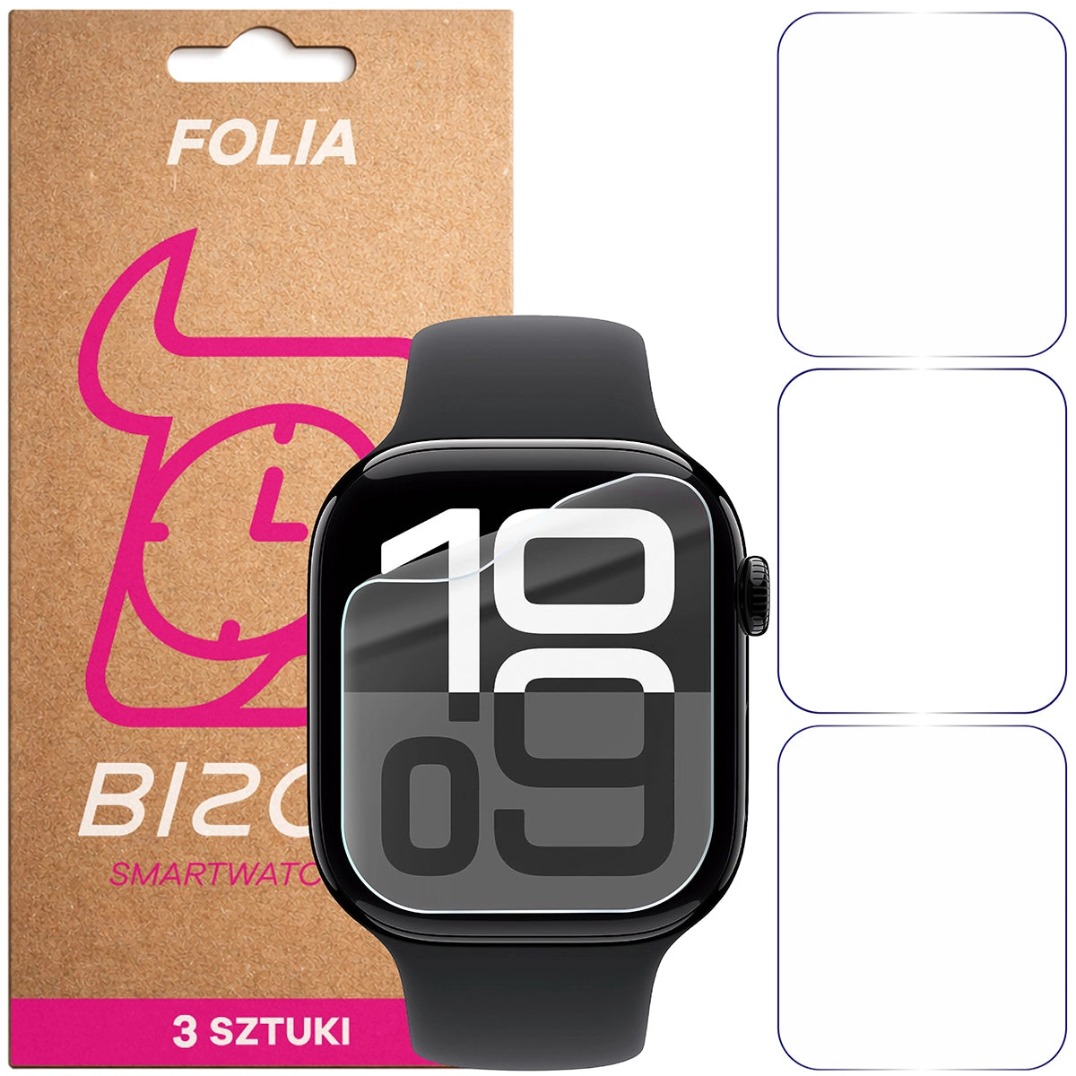 Schutzfolie für den Bildschirm für Apple Watch 11 / 10 46 mm, Bizon Watch HydroFlex, 3 Stück