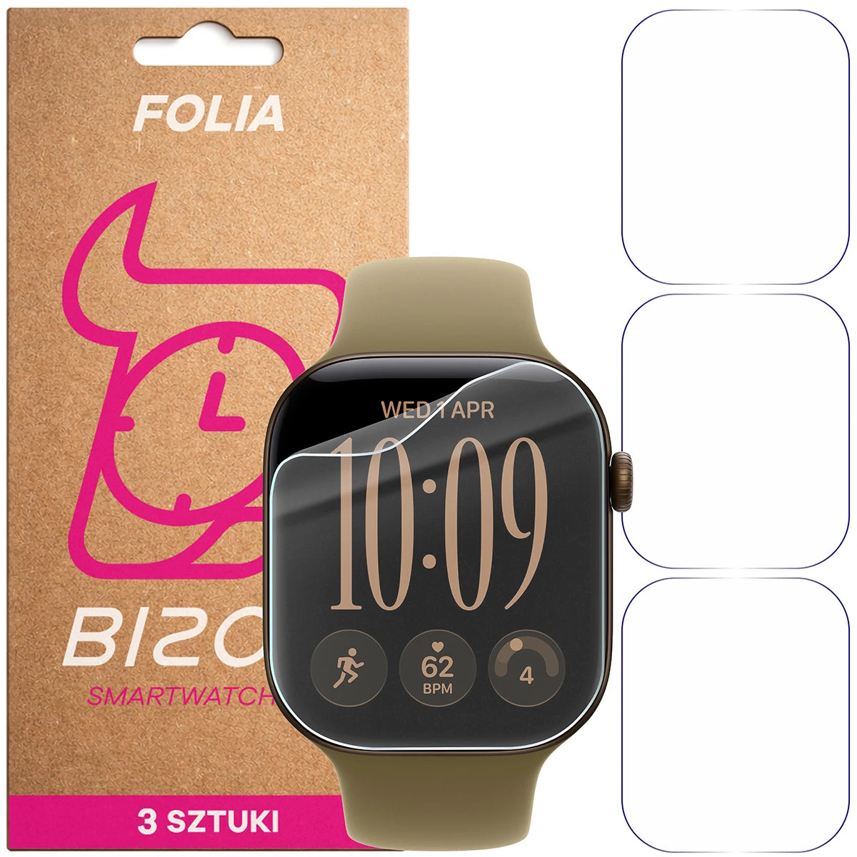 Schutzfolie für den Bildschirm für Apple Watch Series 12 42mm, Bizon Watch HydroFlex, 3 Stück (1/5)