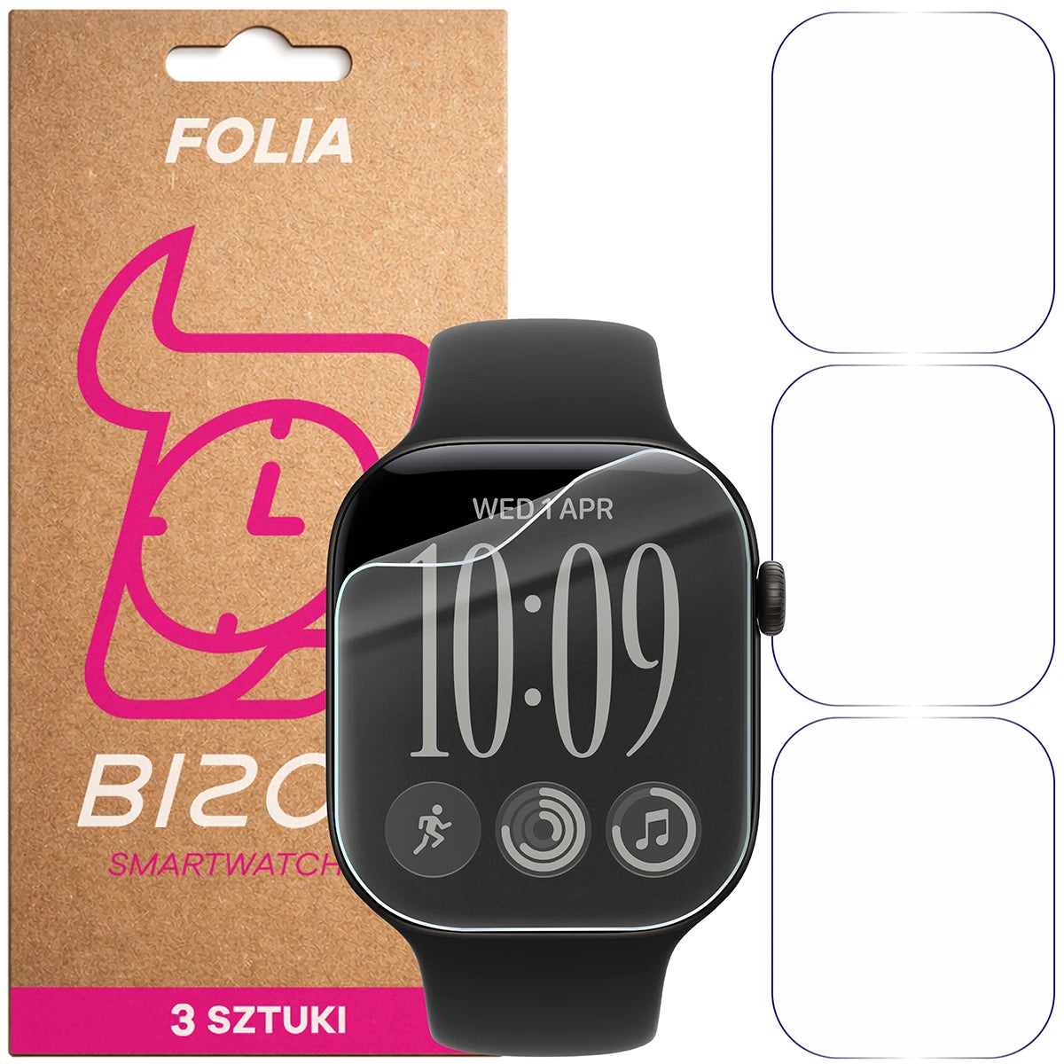 Schutzfolie für den Bildschirm für Apple Watch Series 12 46mm, Bizon Watch HydroFlex, 3 Stück (1/5)