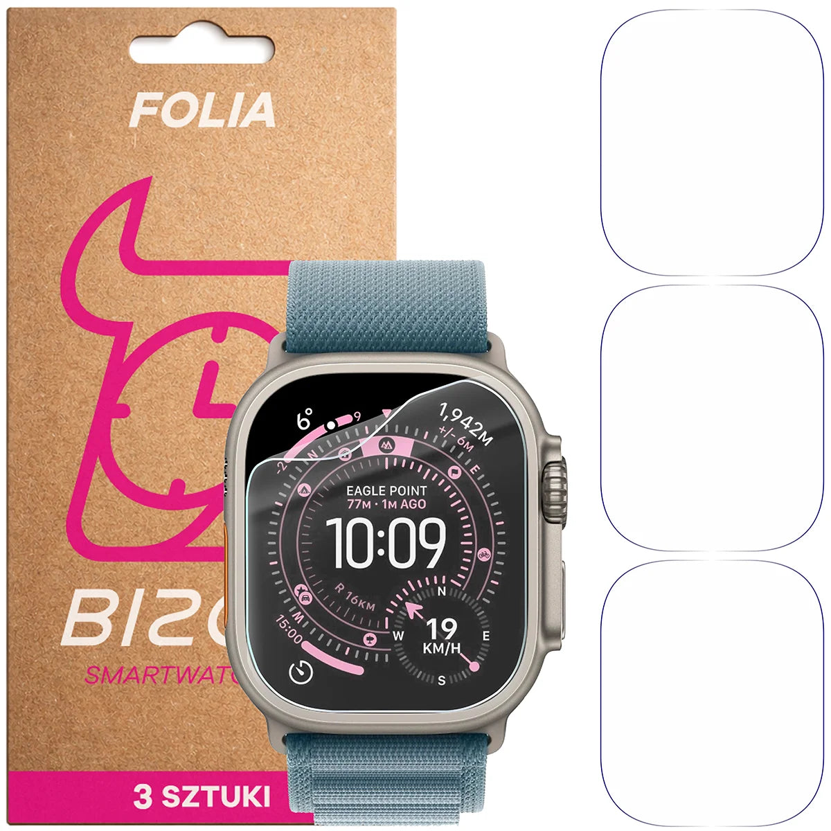 Schutzfolie für den Bildschirm für Apple Watch Ultra 3 / 2 / 1 (49 mm), Bizon Watch HydroFlex, 3 Stück