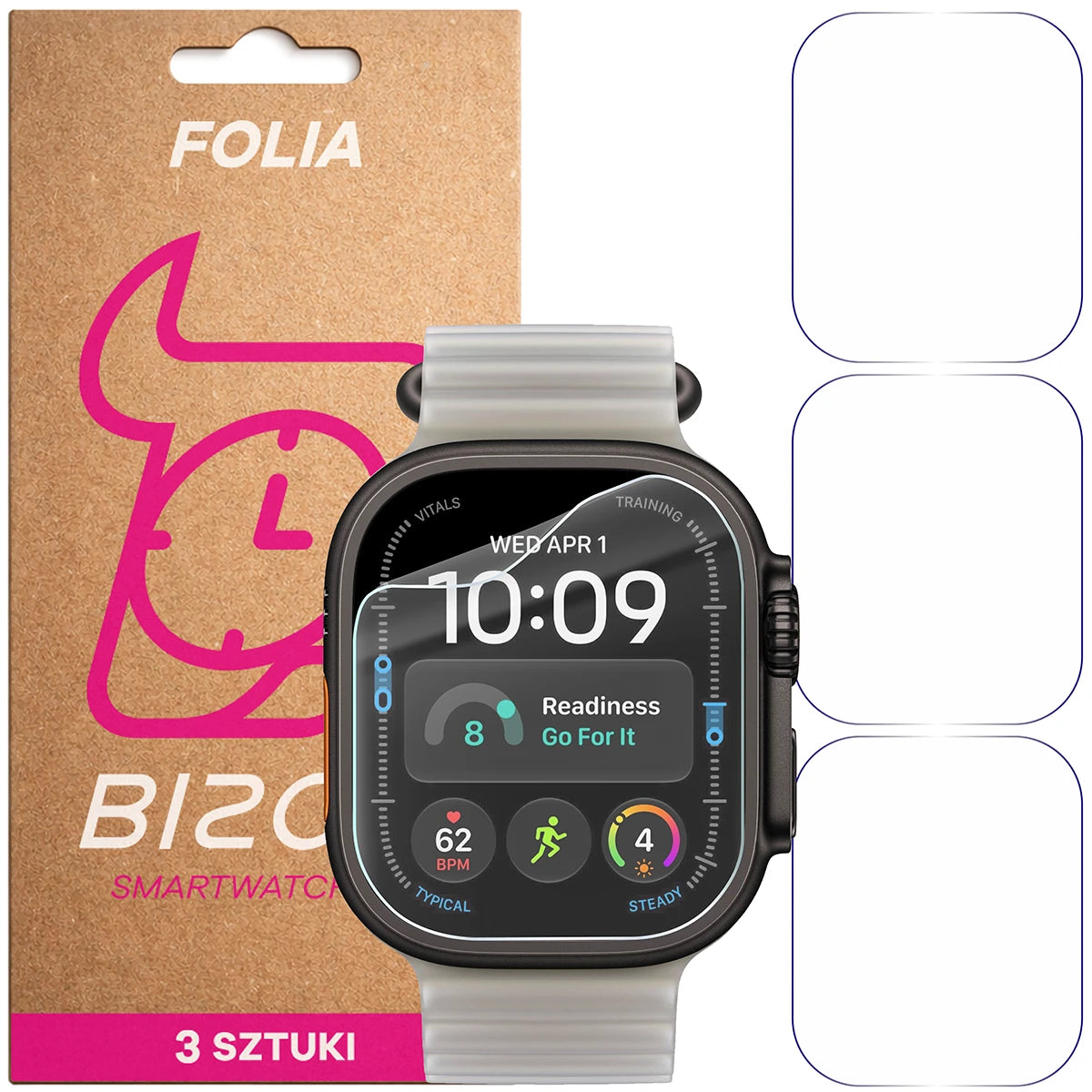Schutzfolie für den Bildschirm für Apple Watch Ultra 4 49mm, Bizon Watch HydroFlex, 3 Stück (1/5)
