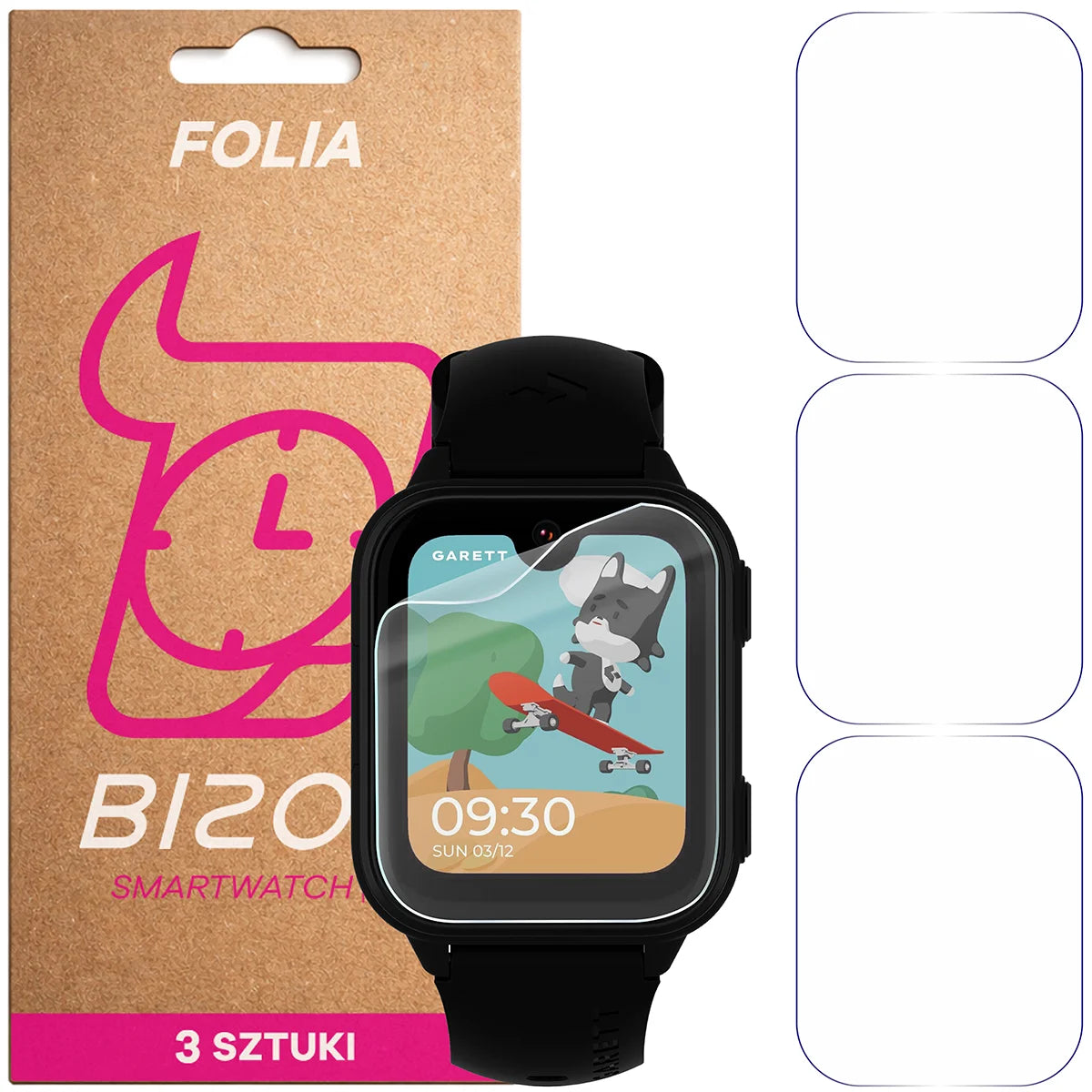Schutzfolie für den Bildschirm für Garett Kids Vibe 4G, Bizon Watch HydroFlex, 3 Stück