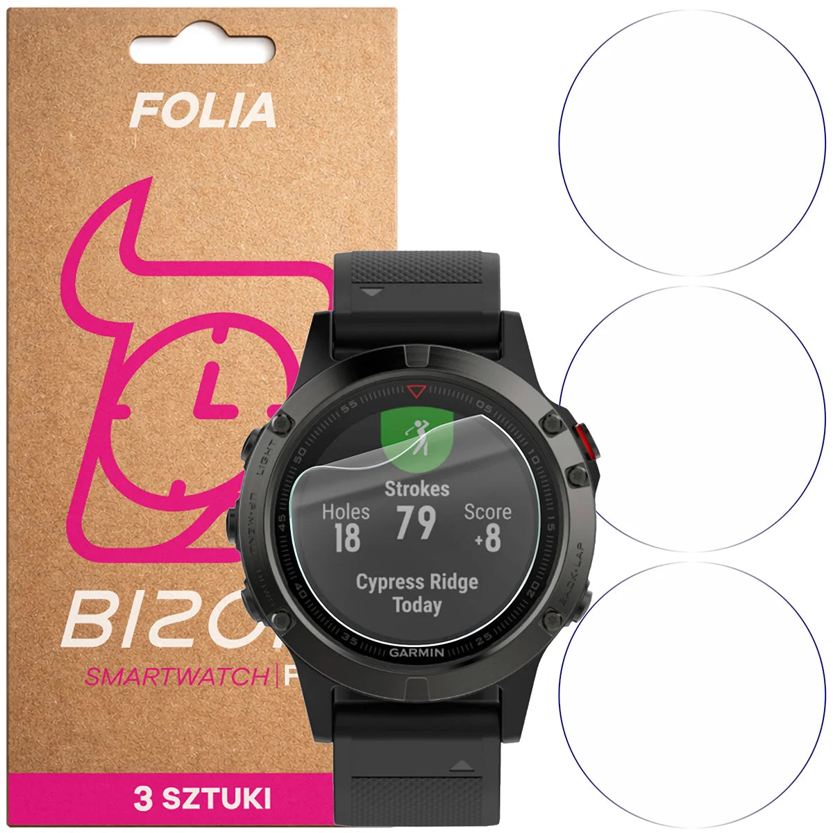 Schutzfolie für den Bildschirm für Garmin Fenix 5, Bizon Watch HydroFlex, 3 Stück (1/5)
