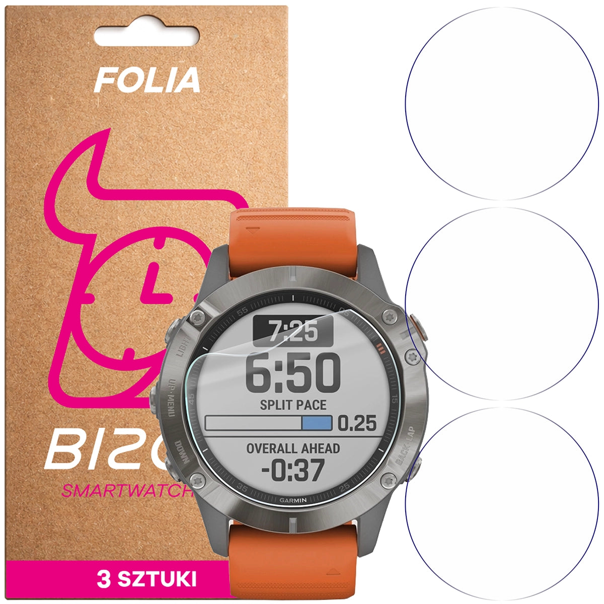 Schutzfolie für den Bildschirm für Garmin Fenix 6 / 6 Pro 47 mm, Bizon Watch HydroFlex, 3 Stück