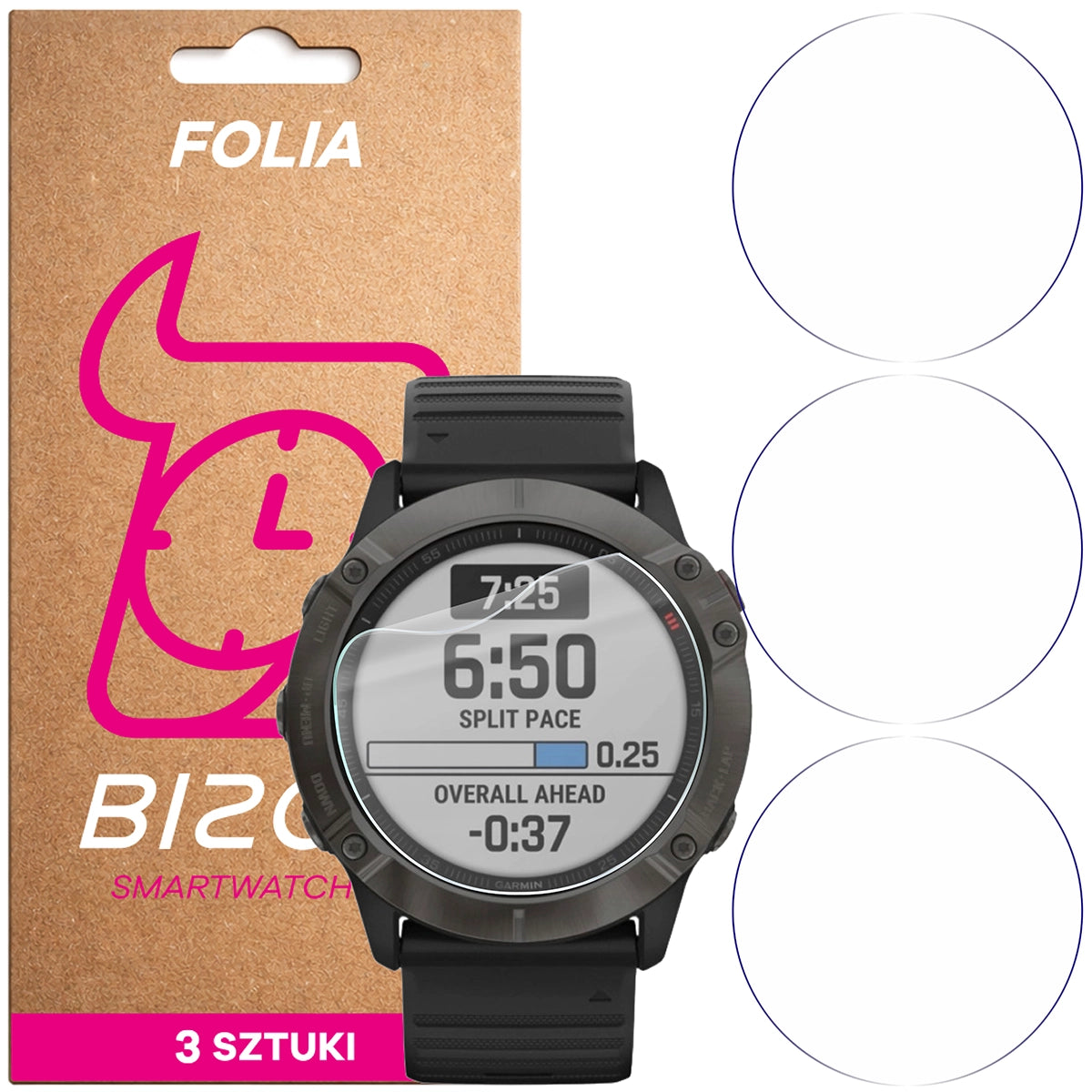 Schutzfolie für den Bildschirm für Garmin Fenix 6X / 6X Pro 51 mm, Bizon Watch HydroFlex, 3 Stück