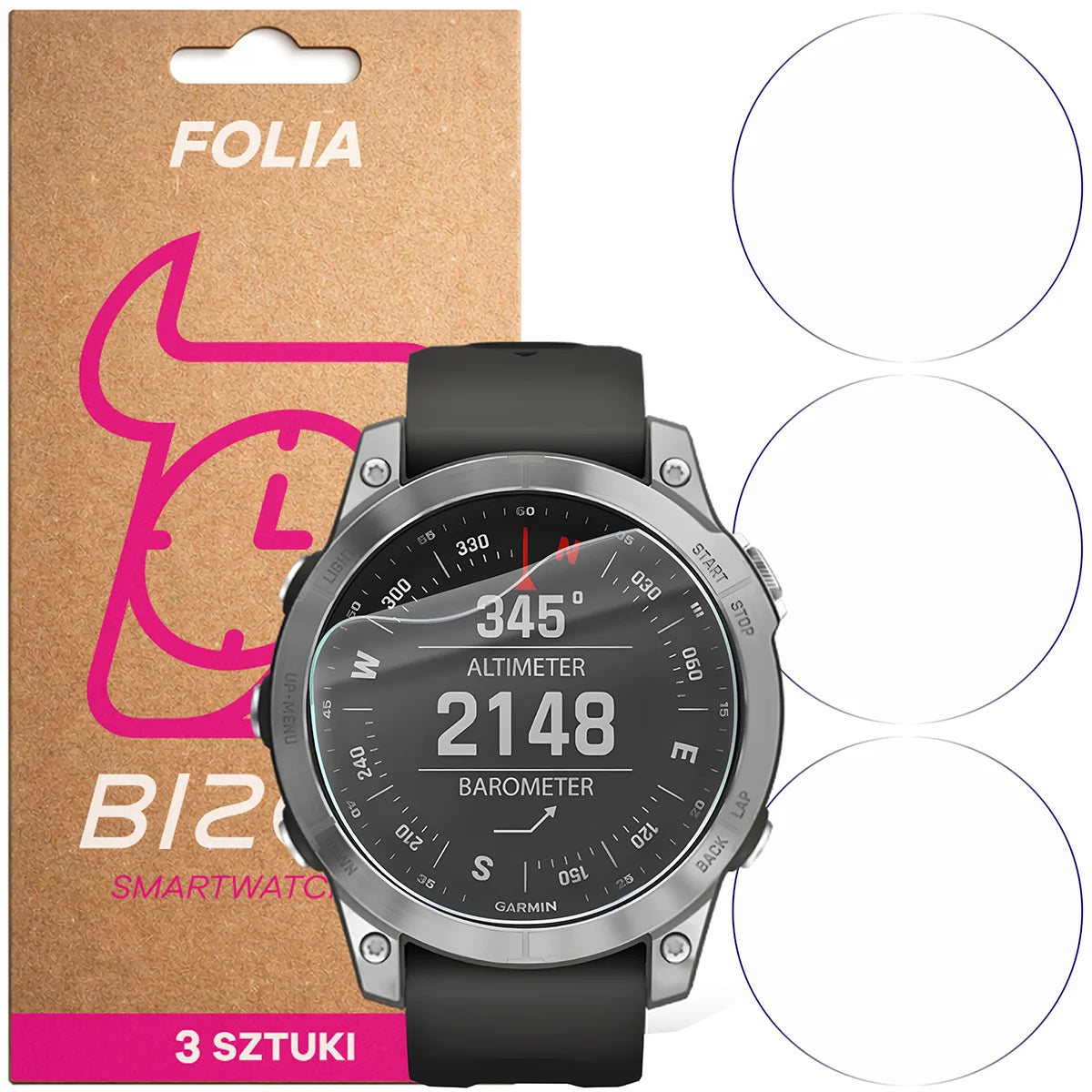 Schutzfolie für den Bildschirm für Garmin Fenix 7, Bizon Watch HydroFlex, 3 Stück
