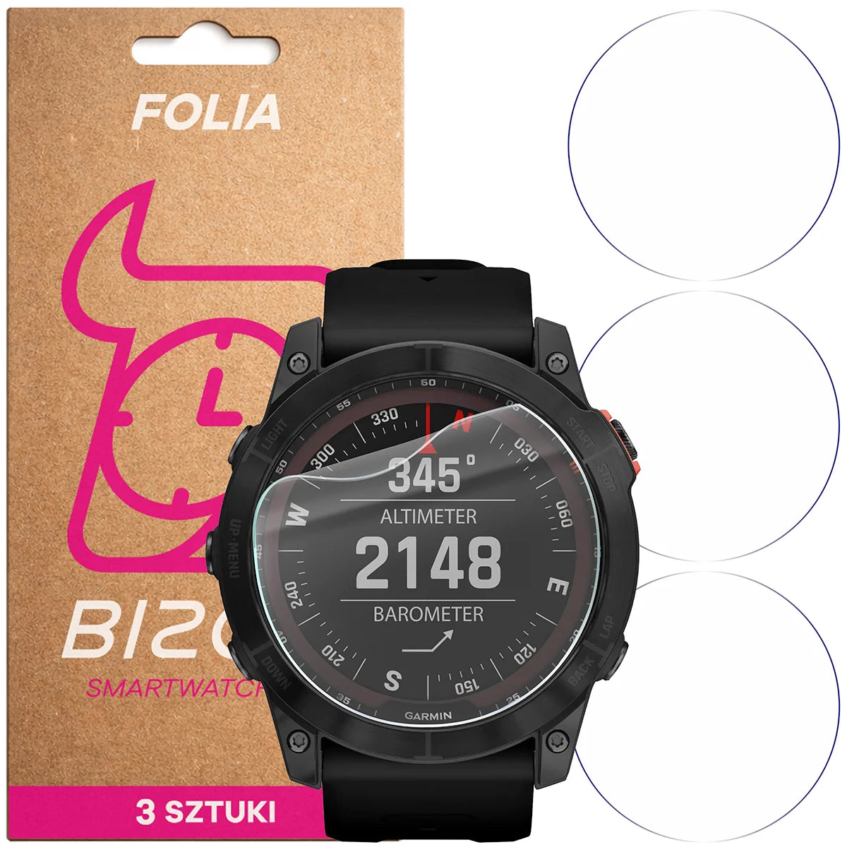 Schutzfolie für den Bildschirm für Garmin Fenix 7X, Bizon Watch HydroFlex, 3 Stück