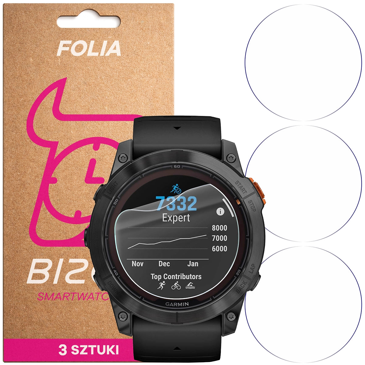 Schutzfolie für den Bildschirm für Garmin Fenix 7X Pro, Bizon Watch HydroFlex, 3 Stück