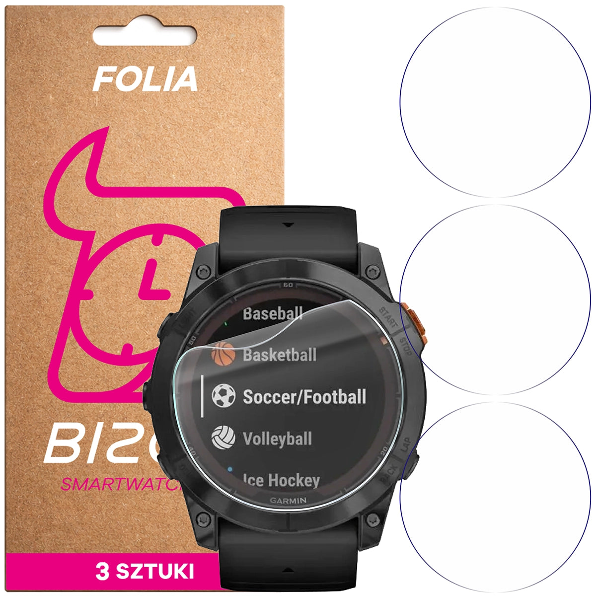 Schutzfolie für den Bildschirm für Garmin Fenix 7X Pro Solar 51 mm, Bizon Watch HydroFlex, 3 Stück