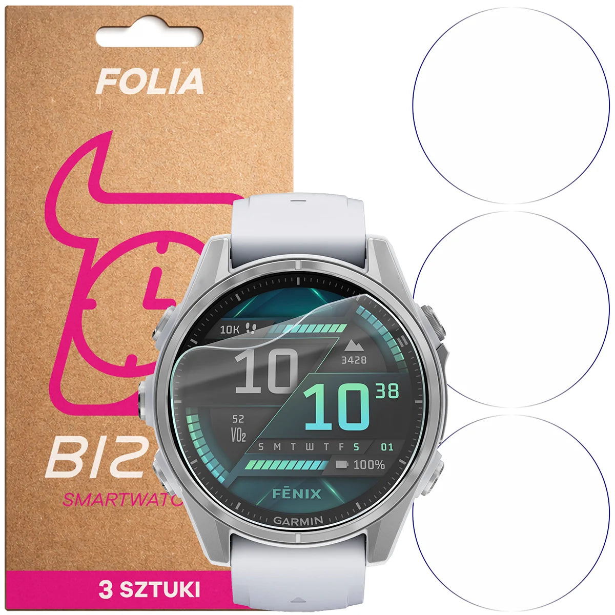 Schutzfolie für den Bildschirm für Garmin Fenix 8 AMOLED 43 mm, Bizon Watch HydroFlex, 3 Stück
