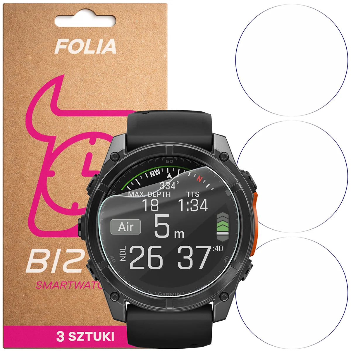 Schutzfolie für den Bildschirm für Garmin Fenix 8 AMOLED 51 mm, Bizon Watch HydroFlex, 3 Stück