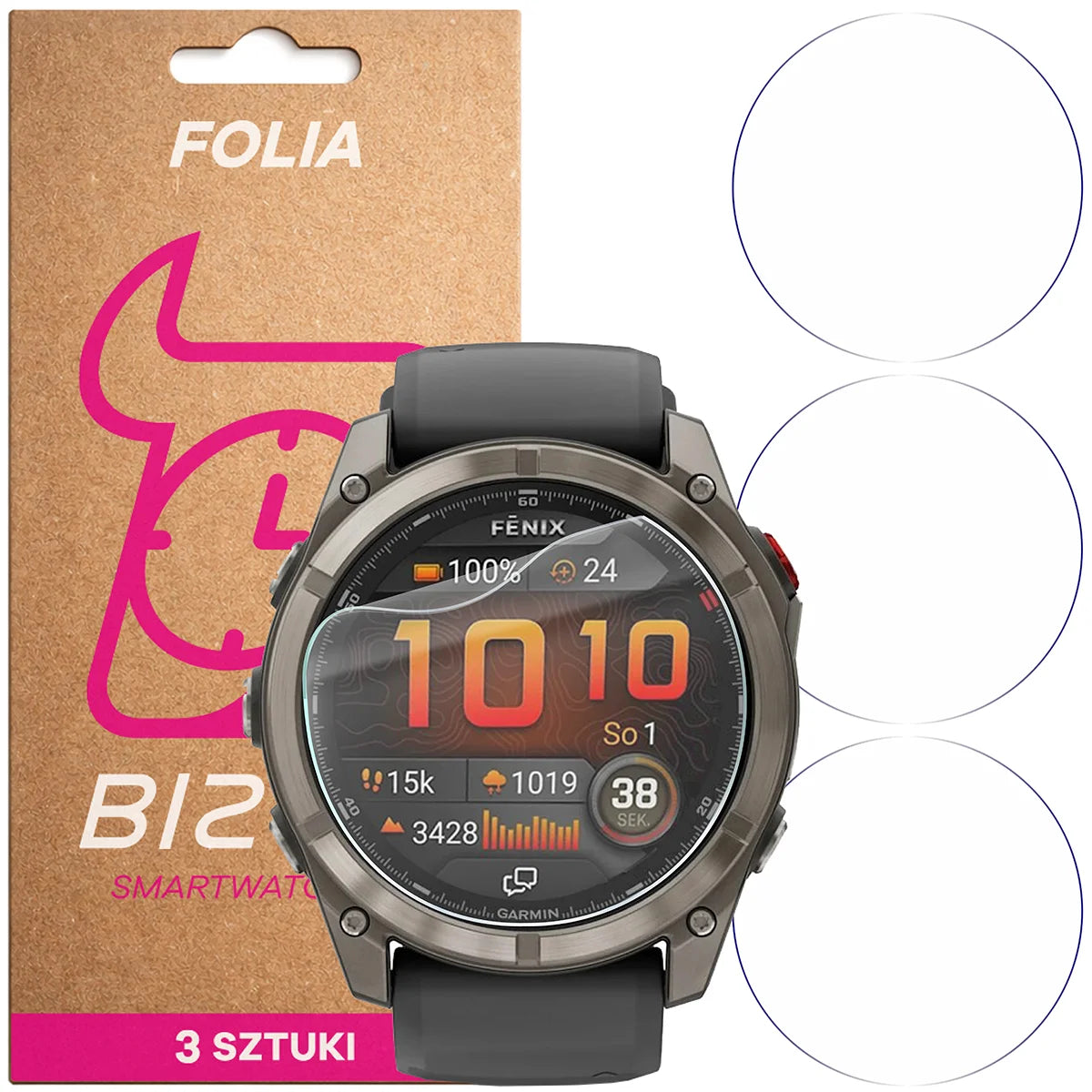 Schutzfolie für den Bildschirm für Garmin Fenix 8 Pro AMOLED 51 mm, Bizon Watch HydroFlex, 3 Stück