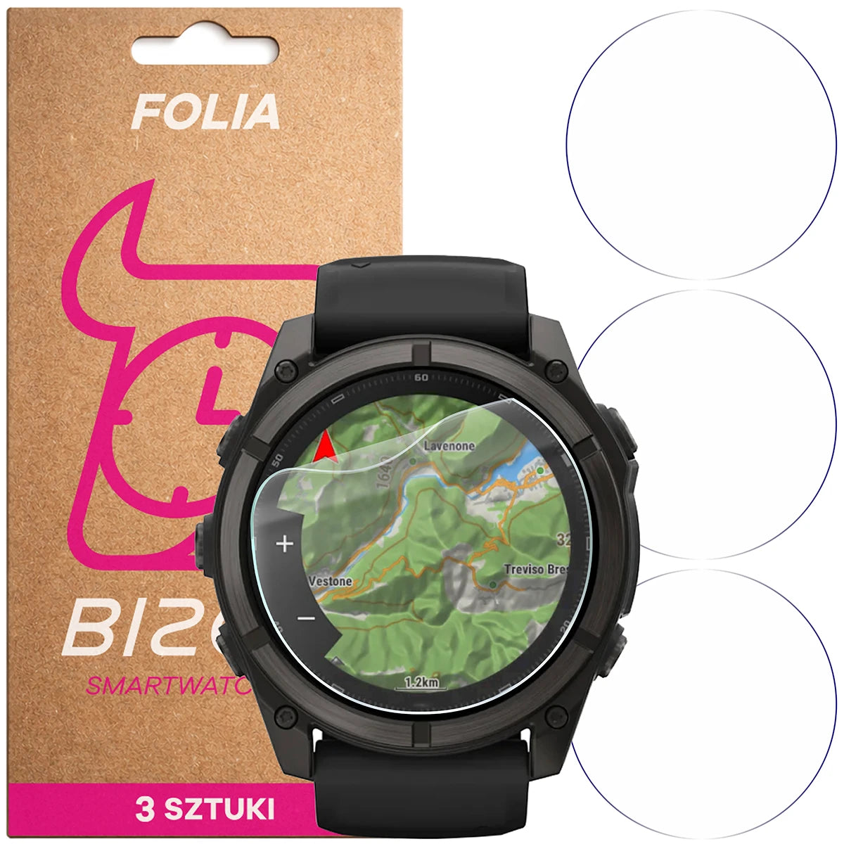 Schutzfolie für den Bildschirm für Garmin Fenix 9 (51 mm), Bizon Watch HydroFlex, 3 Stück (1/5)