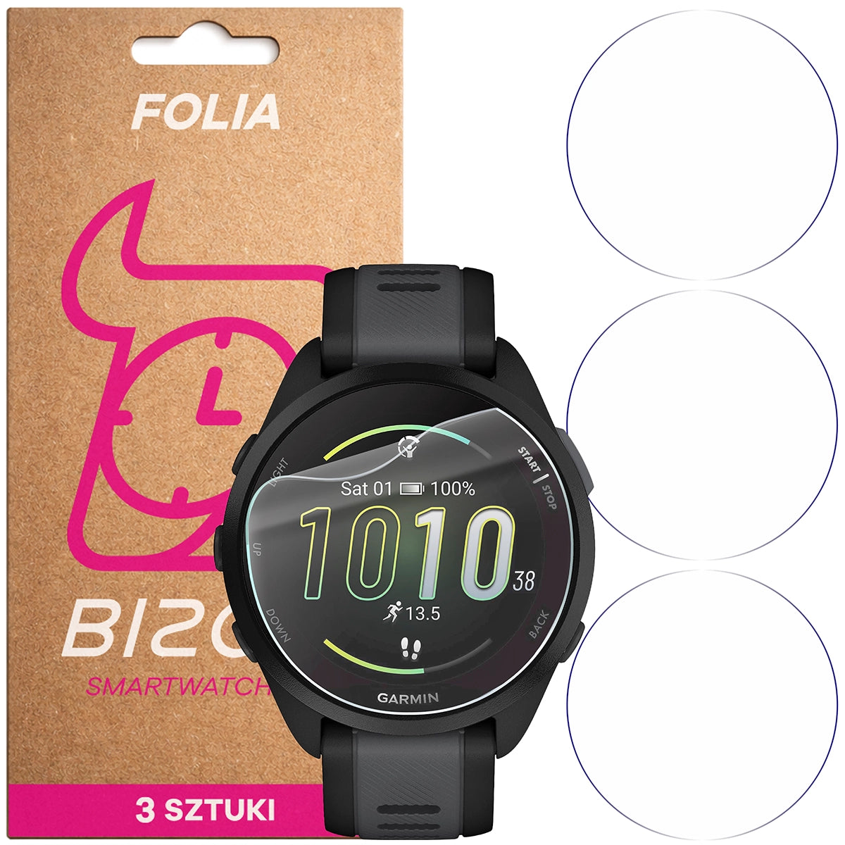 Schutzfolie für den Bildschirm für Garmin Forerunner 165, Bizon Watch HydroFlex, 3 Stück