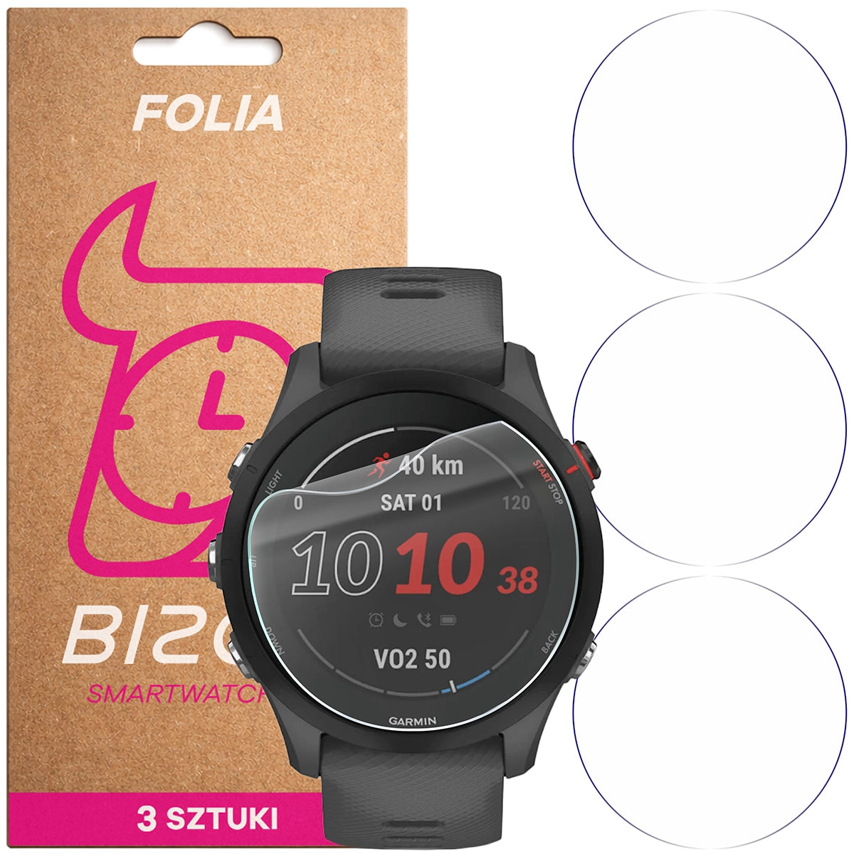 Schutzfolie für den Bildschirm für Garmin Forerunner 255, Bizon Watch HydroFlex, 3 Stück