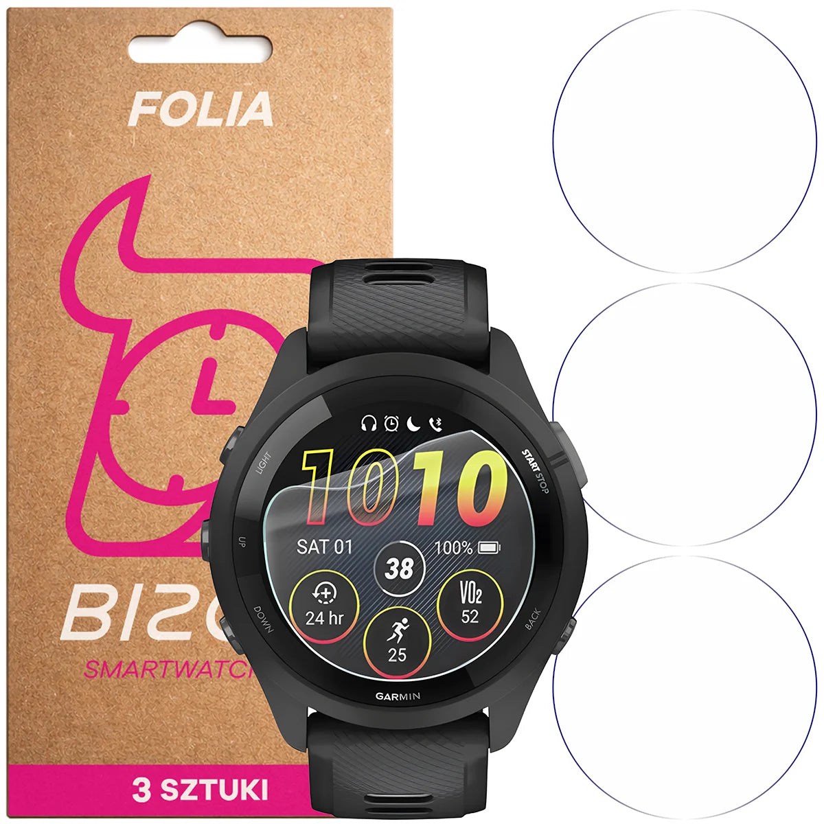 Schutzfolie für den Bildschirm für Garmin Forerunner 265, Bizon Watch HydroFlex, 3 Stück