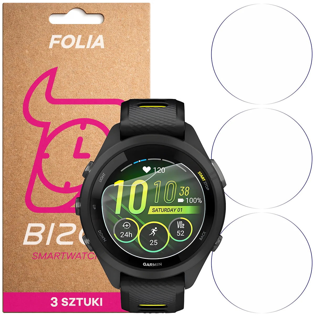 Schutzfolie für den Bildschirm für Garmin Forerunner 265S, Bizon Watch HydroFlex, 3 Stück